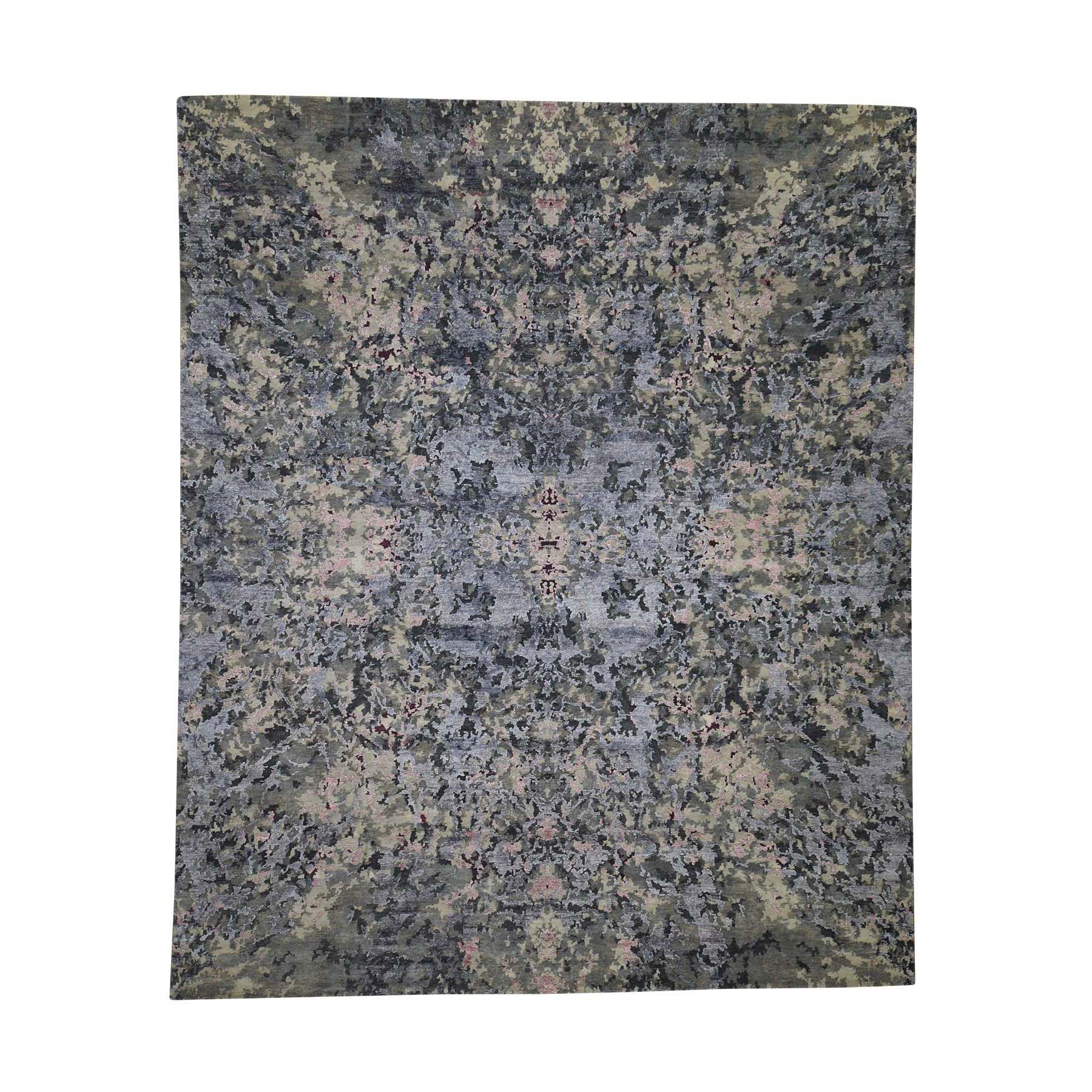 8'x9'9" Abstract Design Wool And Silk Hand Woven Oriental Rug 