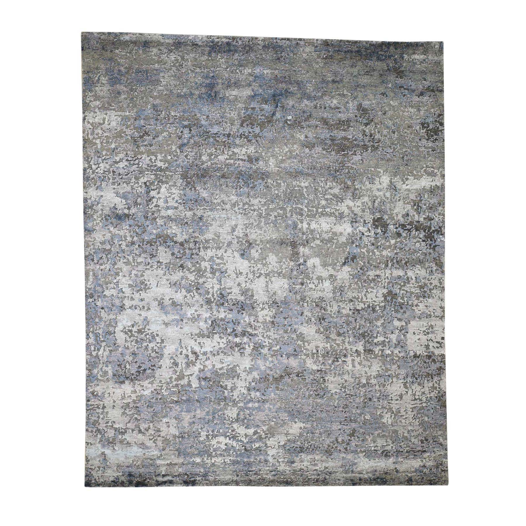7'10"x9'9" Modern Hi-Low Pile Abstract Design Wool And Silk Hand Woven Modern Rug 