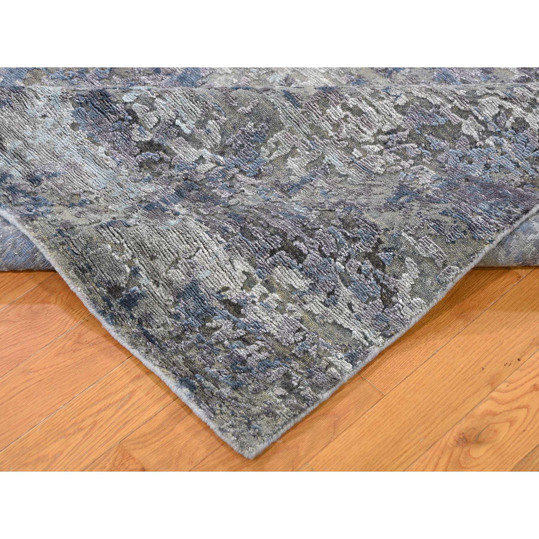 7'10"x9'9" Modern Hi-Low Pile Abstract Design Wool And Silk Hand Woven Modern Rug 