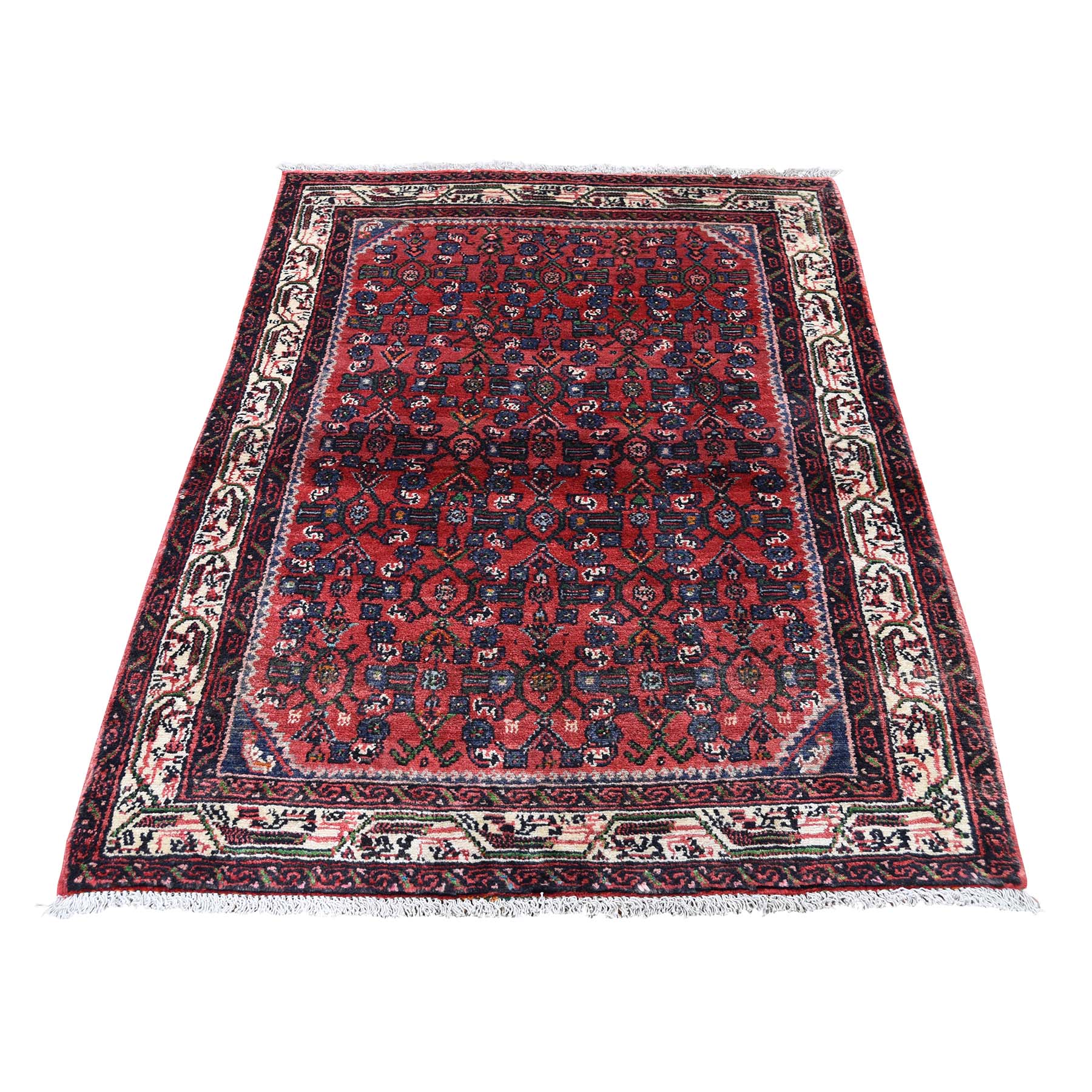 3'4"x4'6" Vintage Persian Hamadan Pure Wool Hand Woven Oriental Rug 