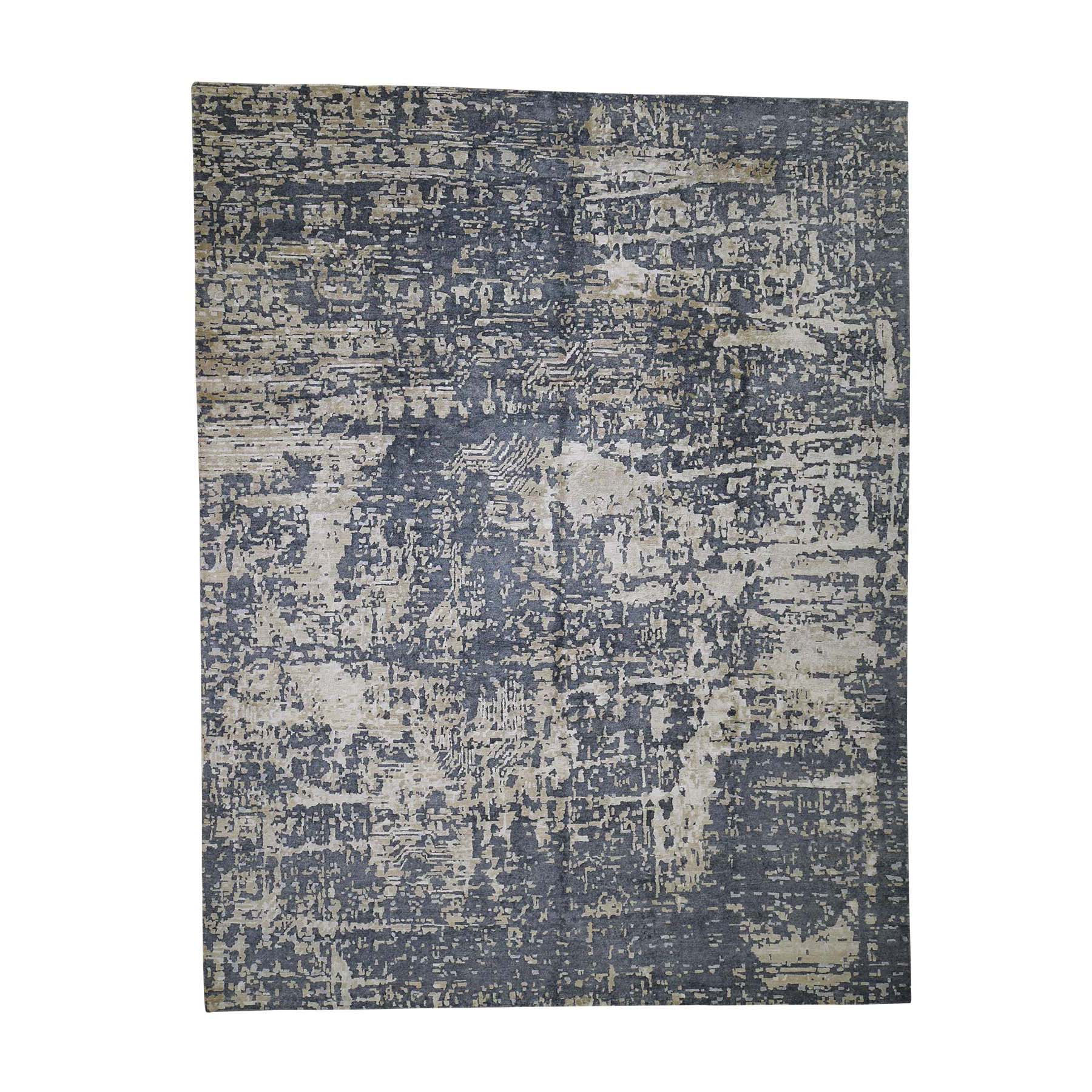 9'2"x12 Wool And Silk Abstract Design Oriental Hand Woven Rug 