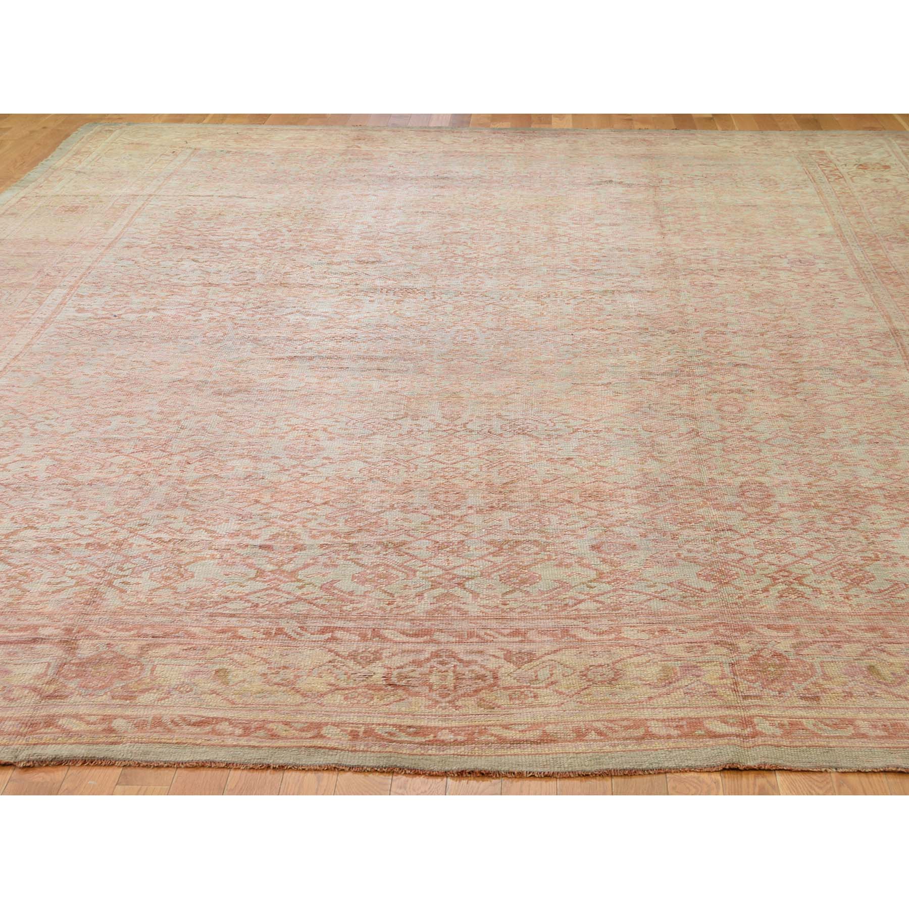 10'10"x15'3" Cinnamon and Green Oversized Antique Turkish Oushak Exc Condition Pure Wool Hand Woven Oriental Rug 