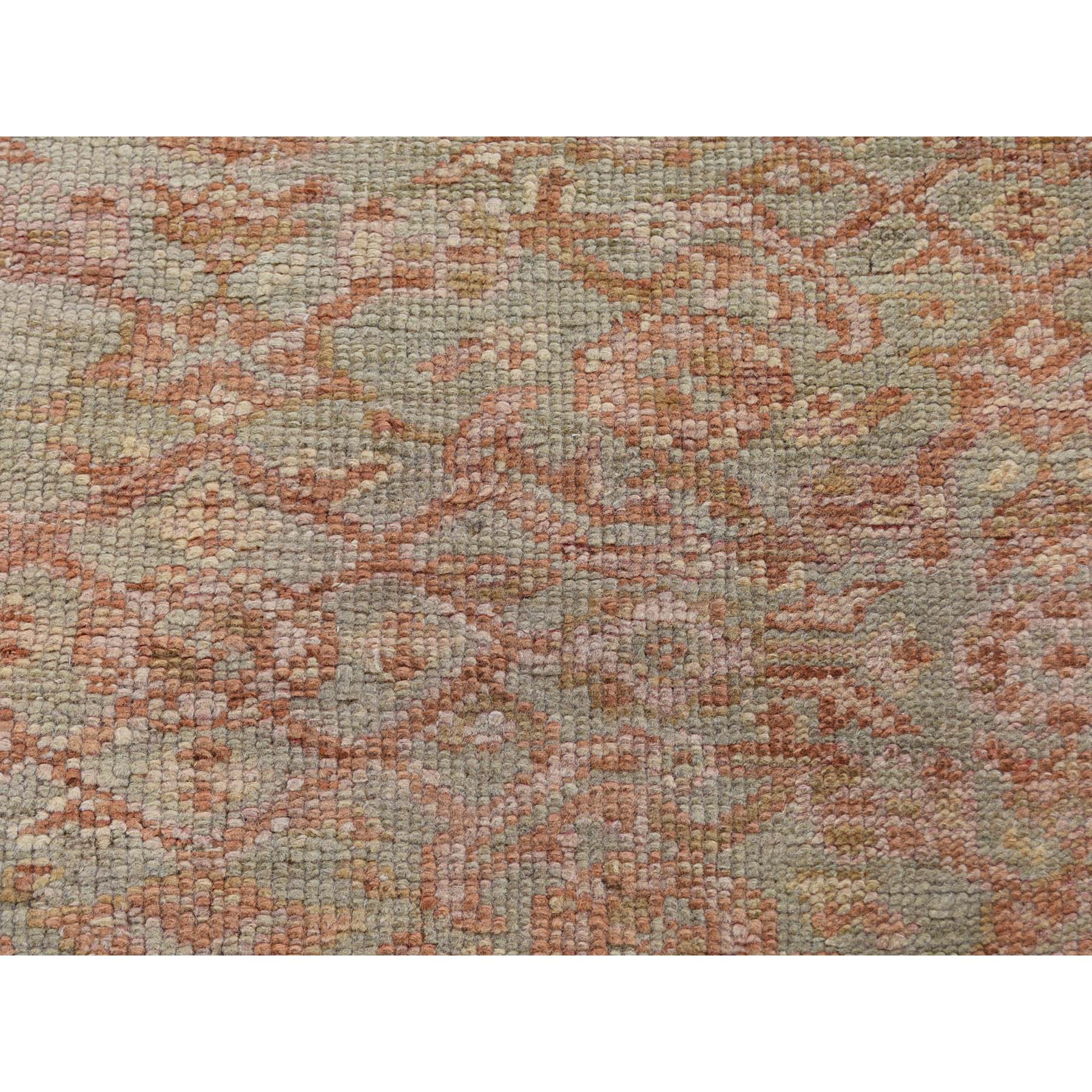 10'10"x15'3" Cinnamon and Green Oversized Antique Turkish Oushak Exc Condition Pure Wool Hand Woven Oriental Rug 