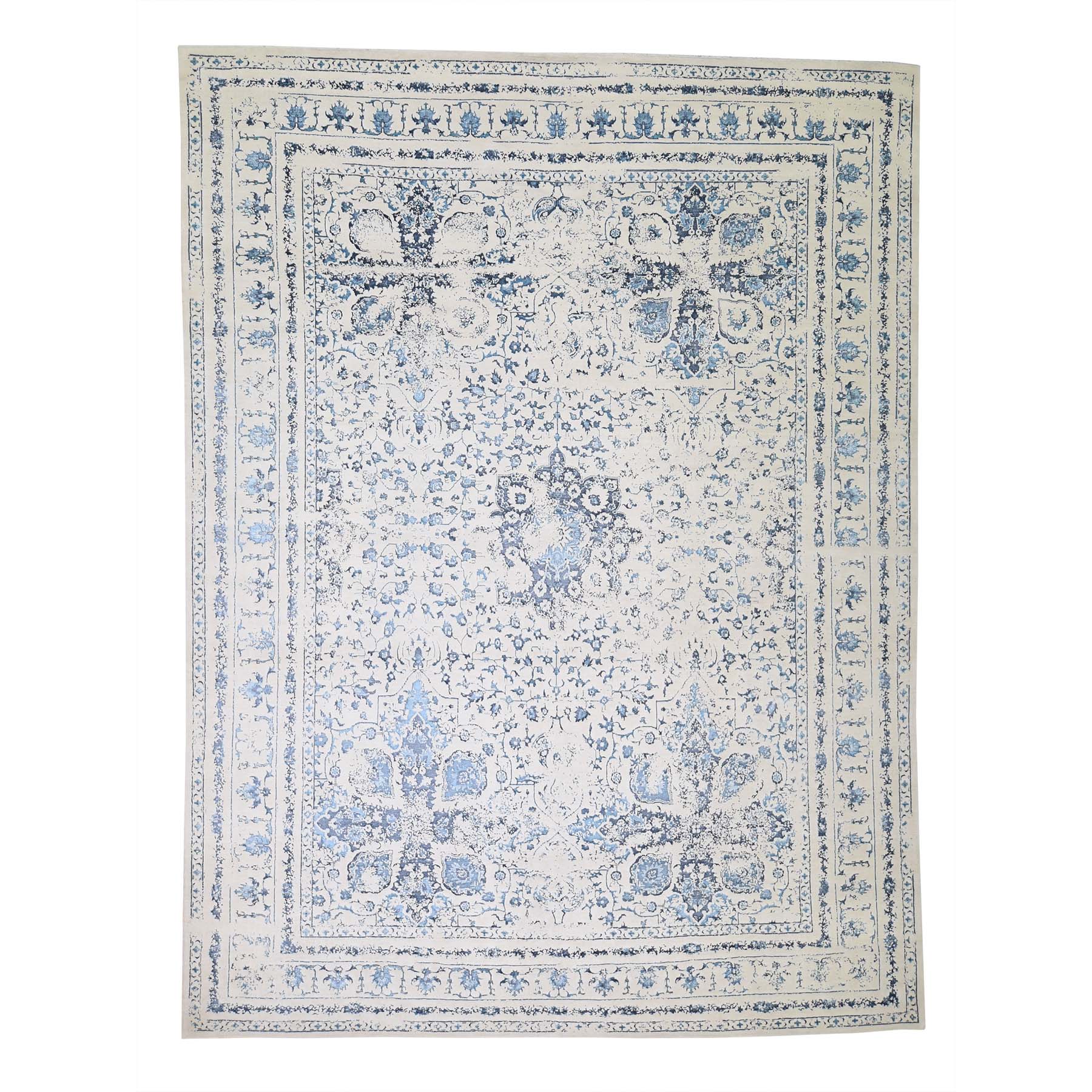 9'x12'1" Modern Broken Design Kashan Wool and Silk Hand Woven Oriental Rug 