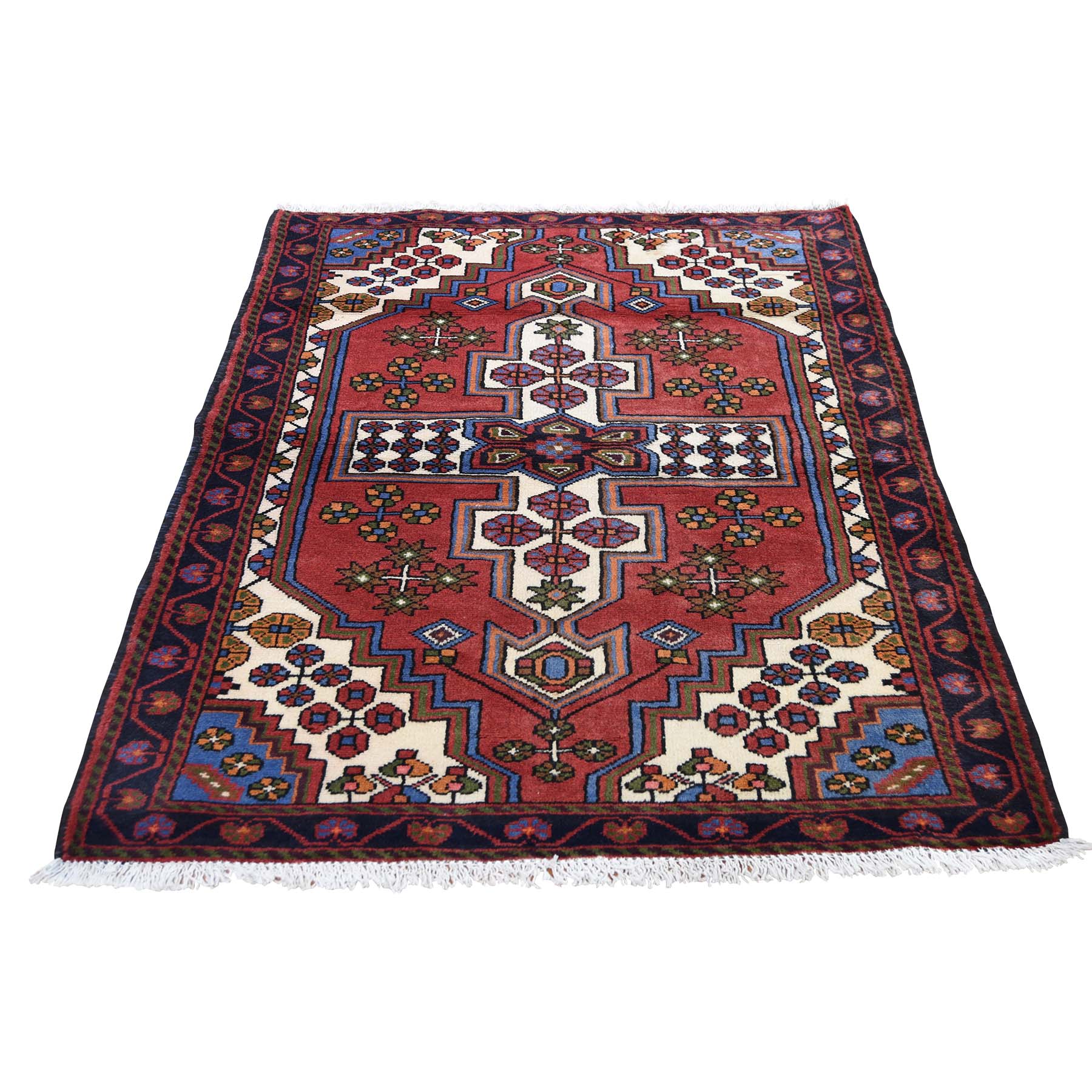 3'5"x5'3" Vintage Persian Hamadan Pure Wool Hand Woven Oriental Rug 