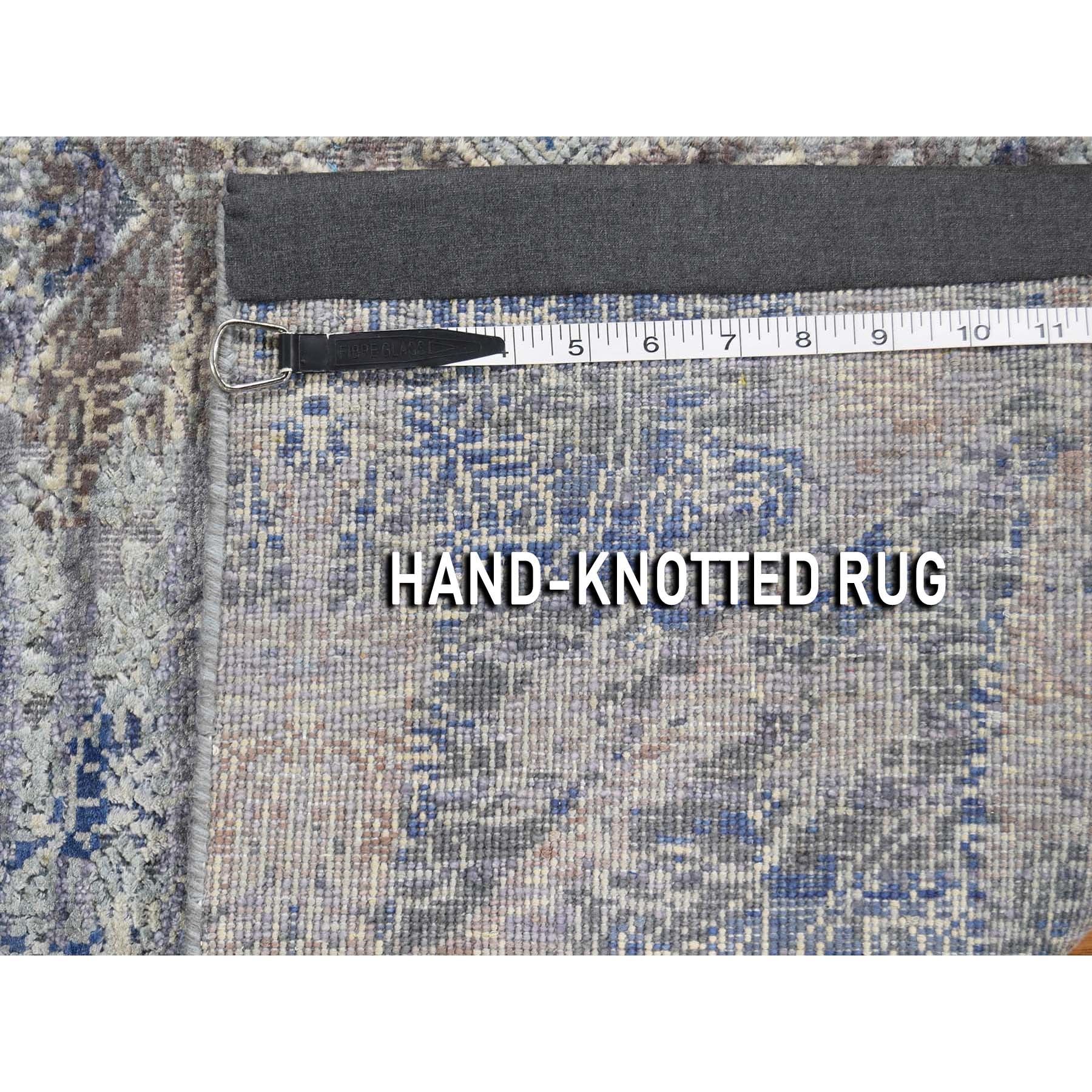 2'x3' ERASED ROSSETS,Silk With Textured Wool Denim BluE Hand Woven Oriental Sample Rug 