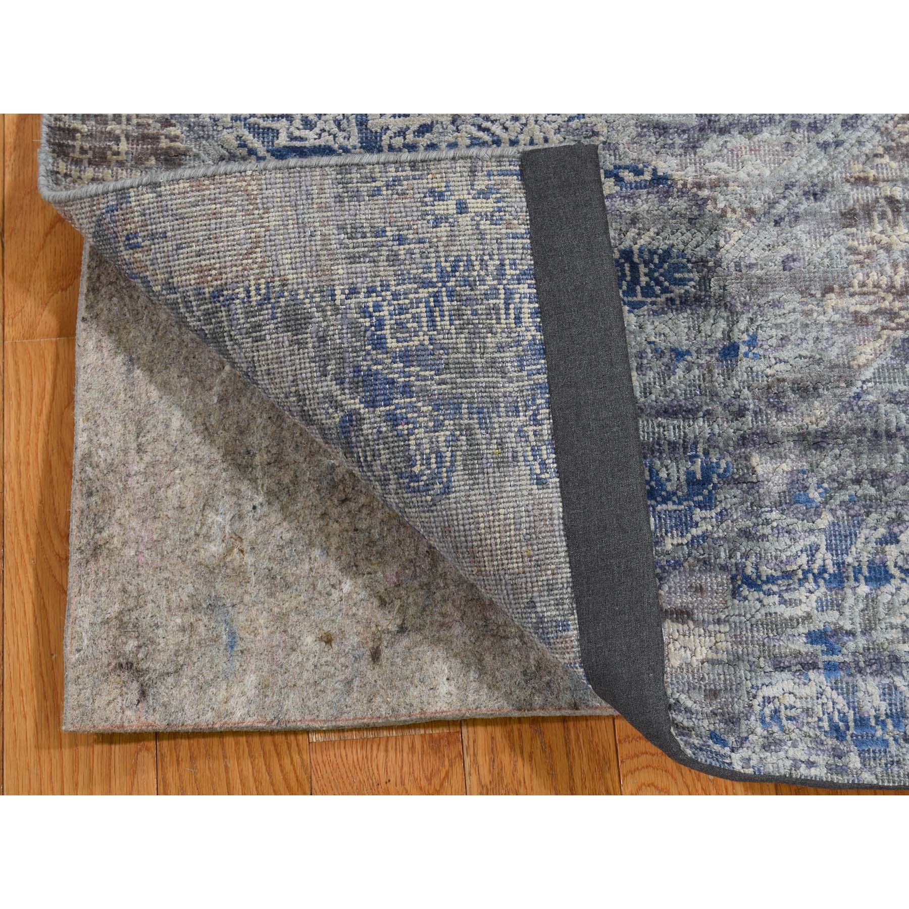 2'x3'1" ERASED ROSSETS,Silk With Textured Wool Denim BluE Hand Woven Oriental Sample Rug 