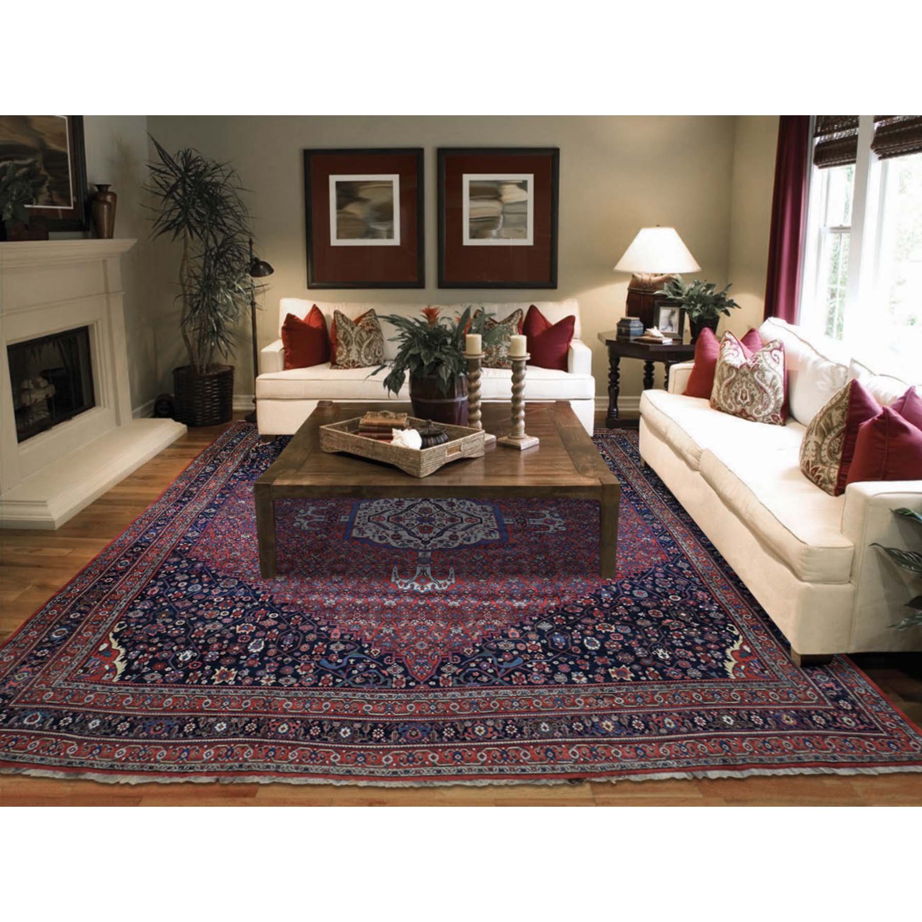 14'6"x19' Antique Persian Bijar Pure Wool Exc Condition Oversize Pure Wool Hand Woven Oriental Rug 