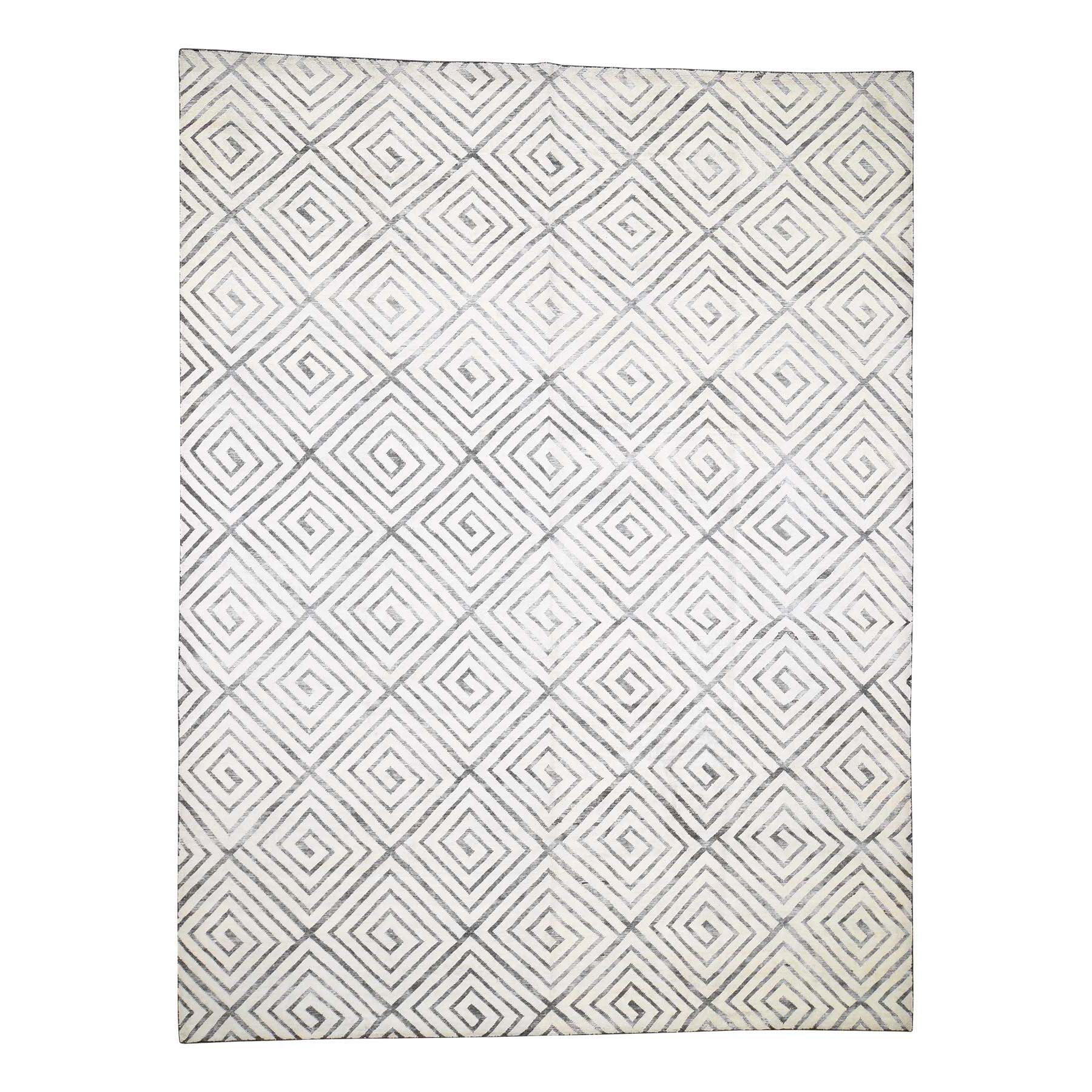9'x12' Geometric Design Silk With Textured Wool Hand Woven Oriental Rug 
