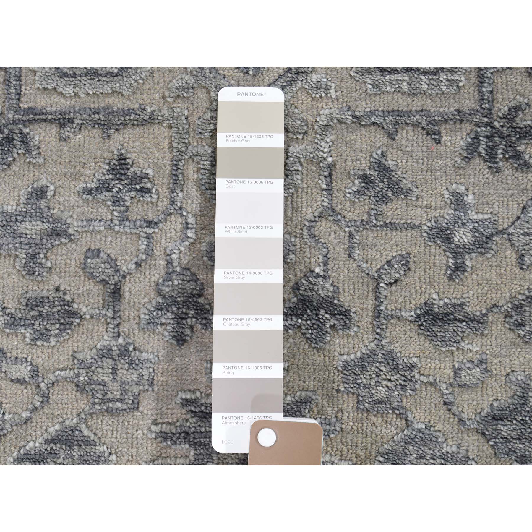 2'6"x6' Silver Heriz Design Wool And Silk Hi-lo Pile Short Runner Hand Woven Oriental Rug 