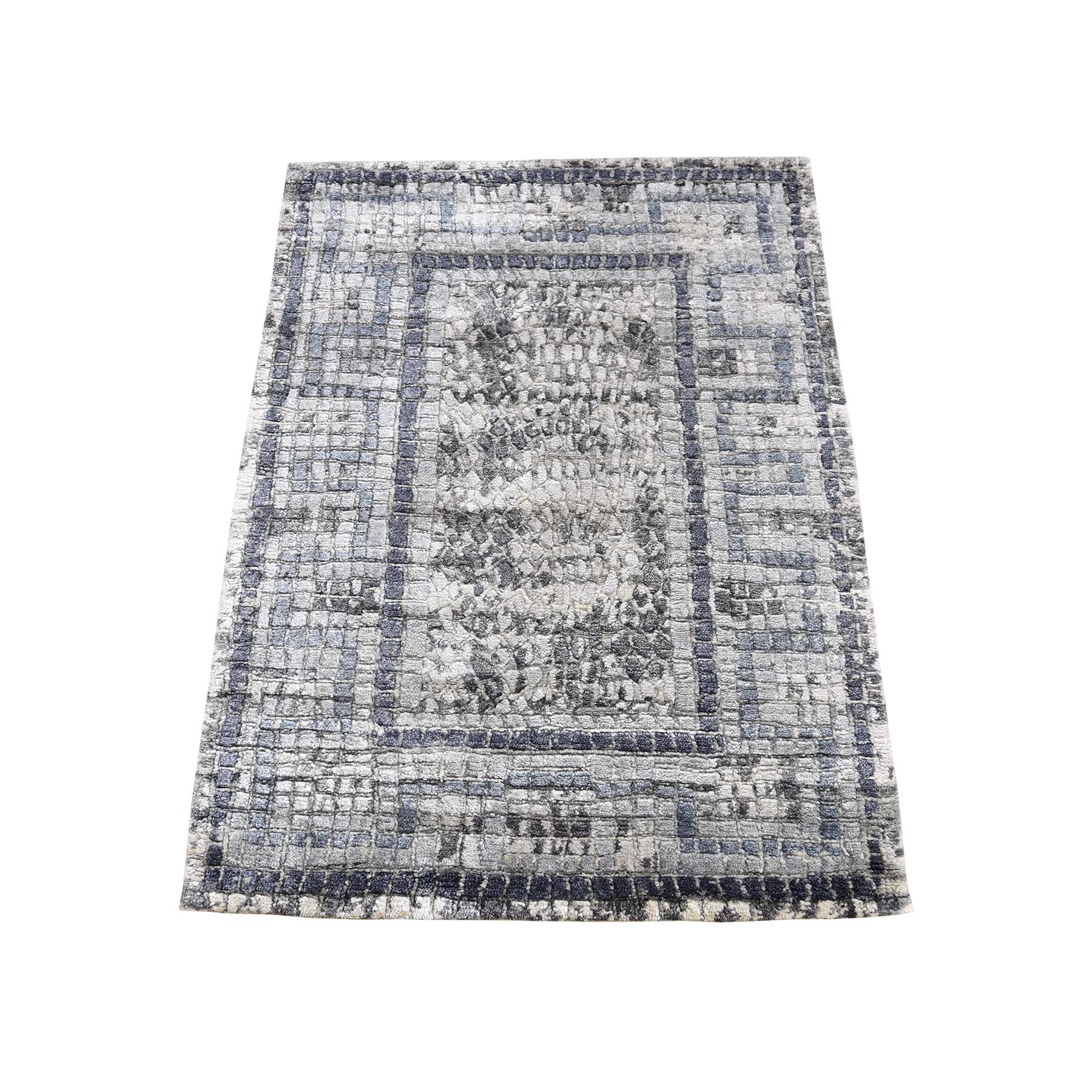 2'2"x3'2" Gray Silken Roman Mosaic Design Hand Woven Oriental Rug 