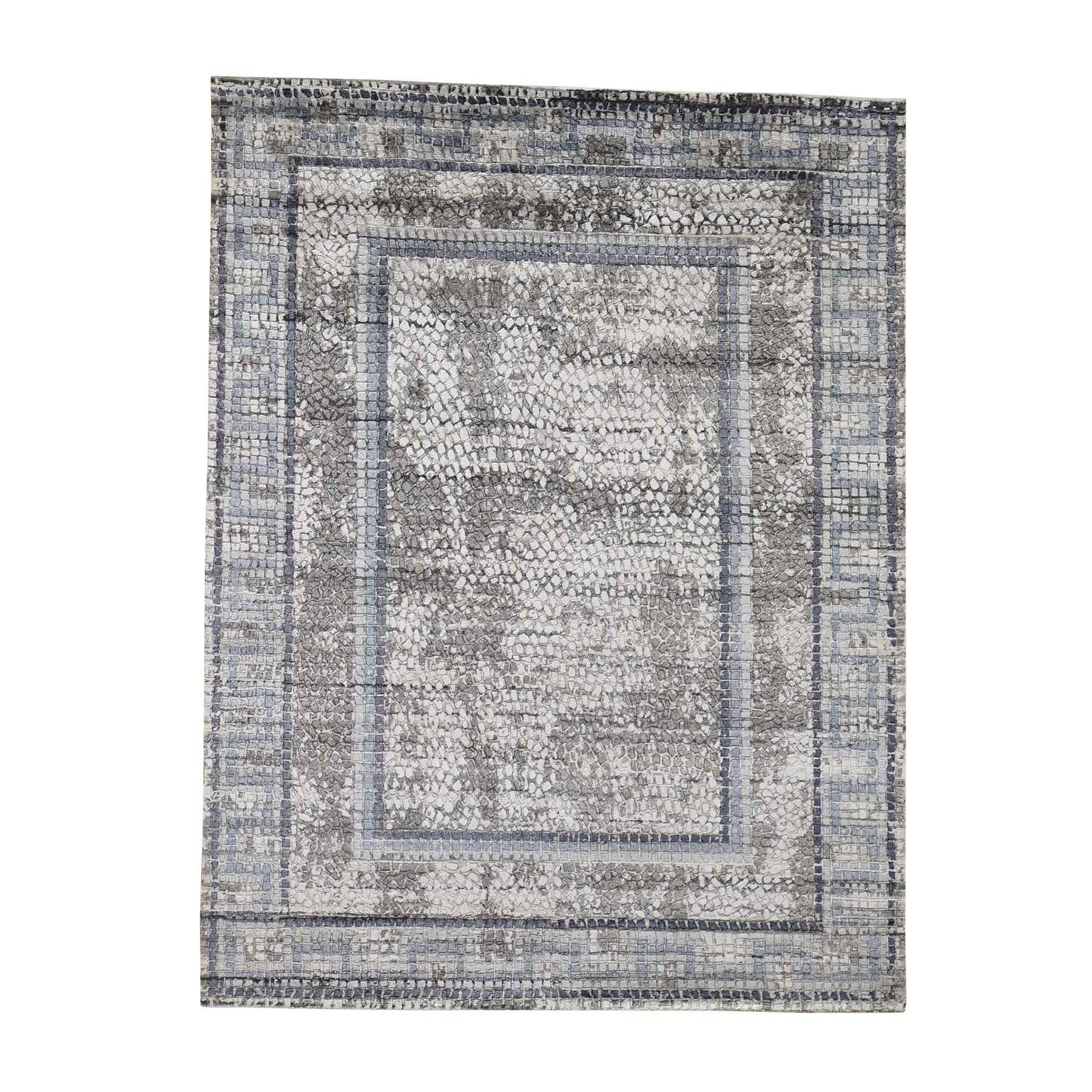 5'2"x6'10" Gray Silken Roman Mosaic Design Hand Woven Oriental Rug 