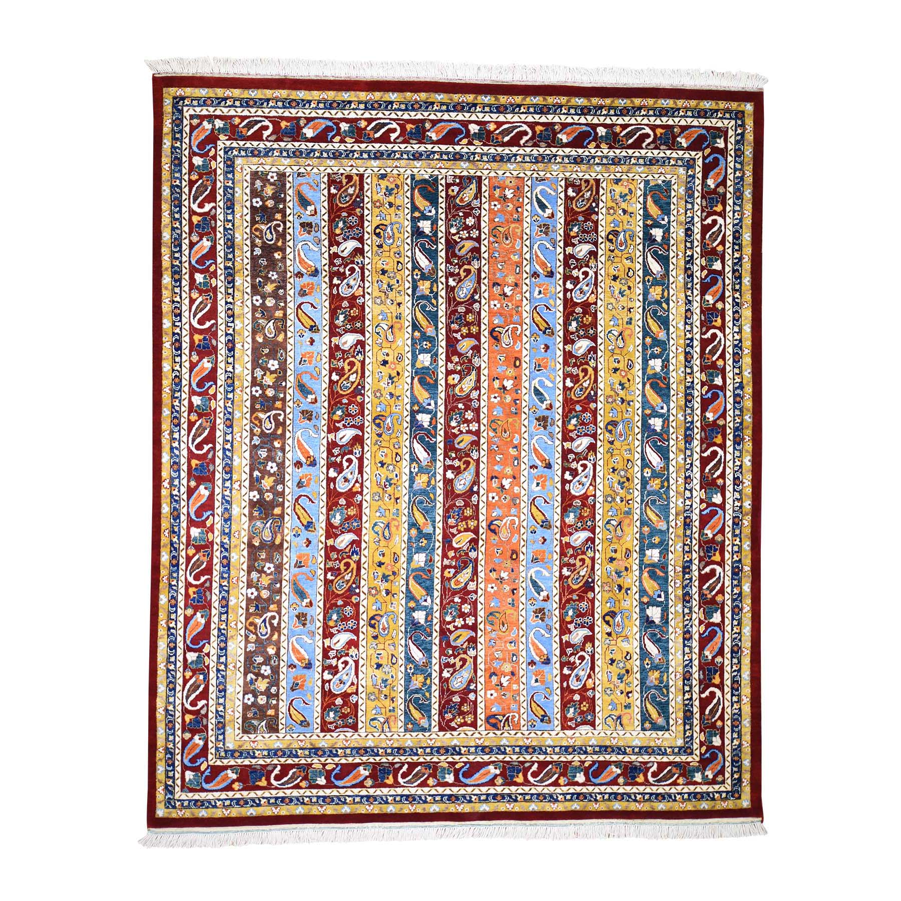 8'2"x9'10" On Clearance Kashkuli Shawl Design With Paisley Multicolored Hand Woven Oriental Rug 