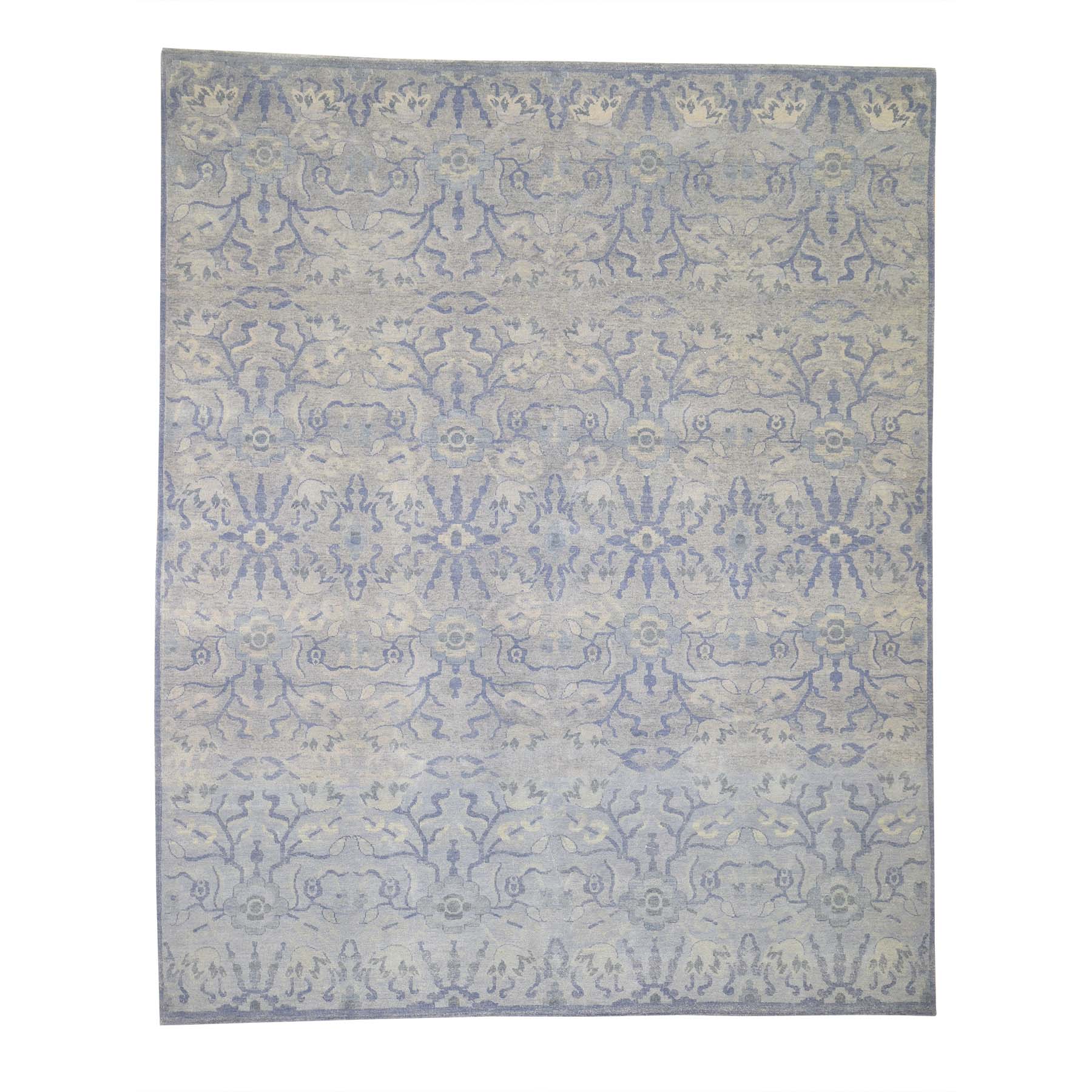 8'x9'10" Modern Light Blue Tone on Tone Pure Wool Hand Woven Oriental Rug 