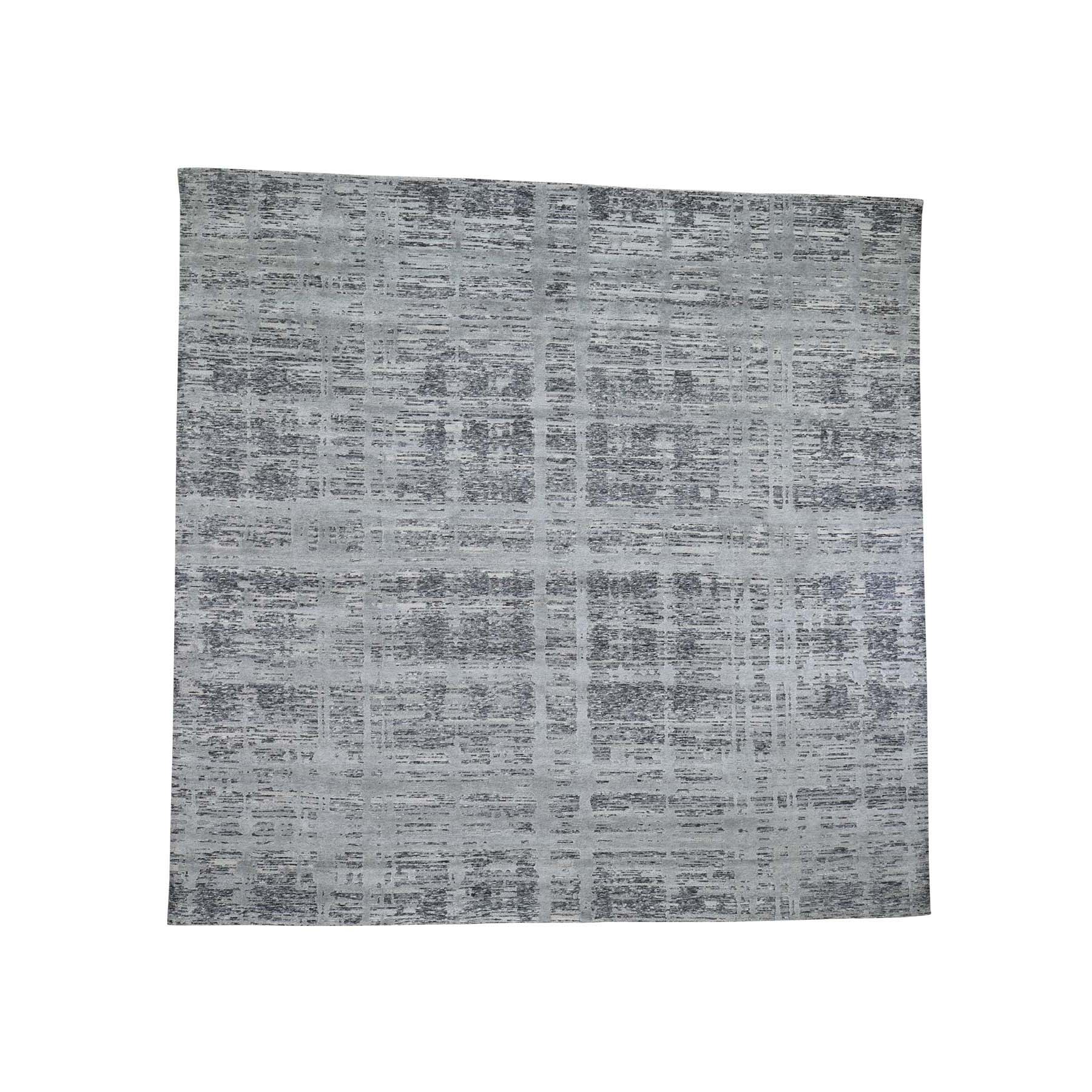 10'1"x10'1" Square Gray Hand Spun Undyed Natural Wool Modern Oriental Hand Woven Rug 