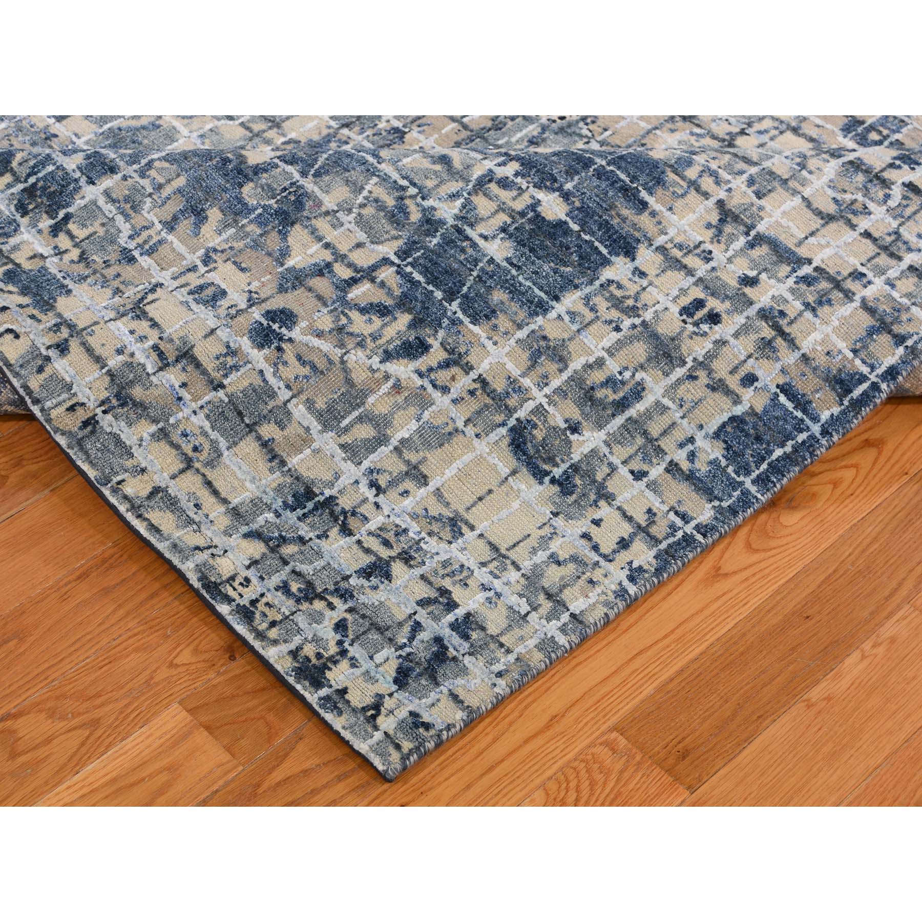 9'1"x12'2" THE GRAPH DESIGN Silk With Textured Wool Hand Woven Oriental Rug 