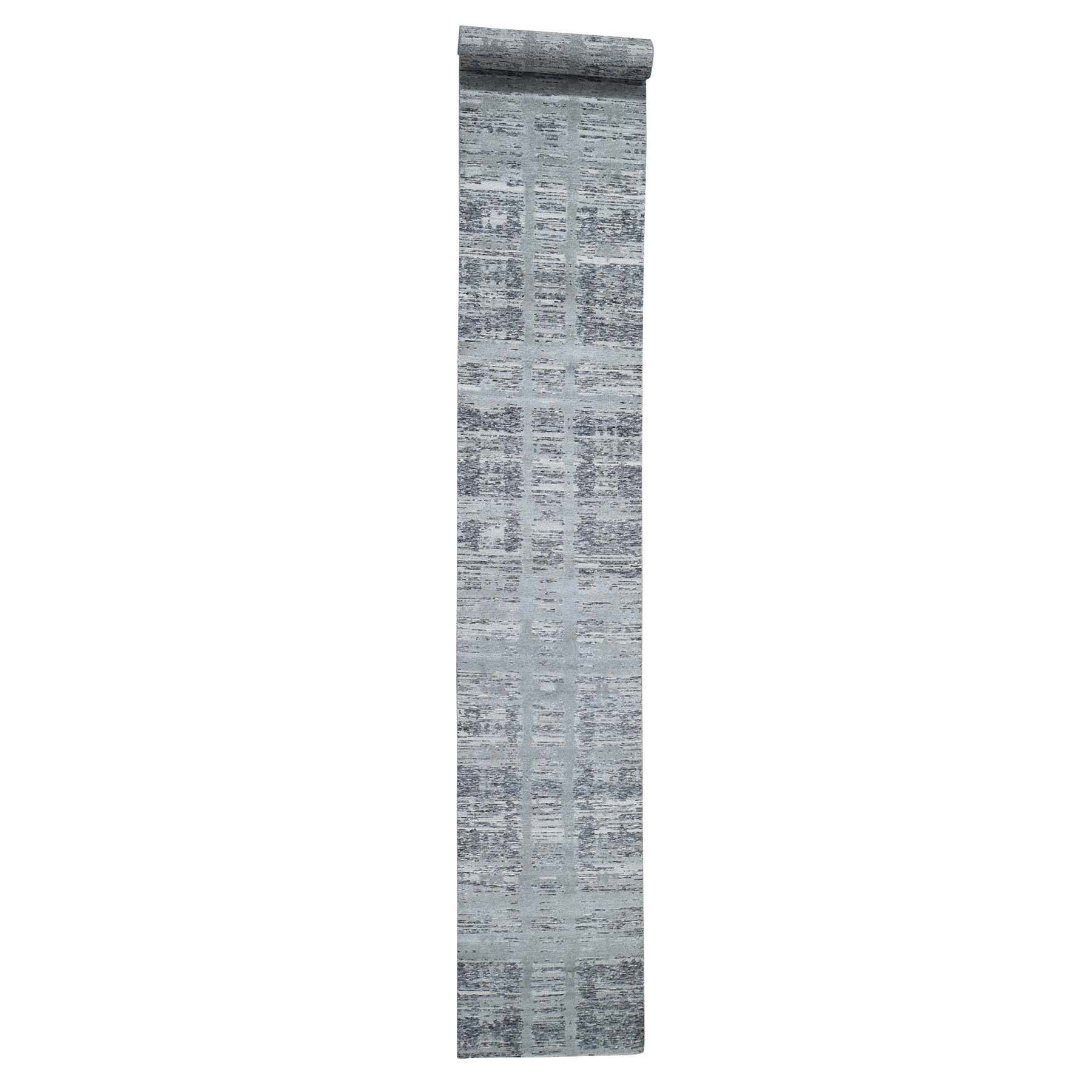 2'6"x17'10" Hand Spun Gray Undyed Natural Wool Modern XL Runner Oriental Hand Woven Rug 