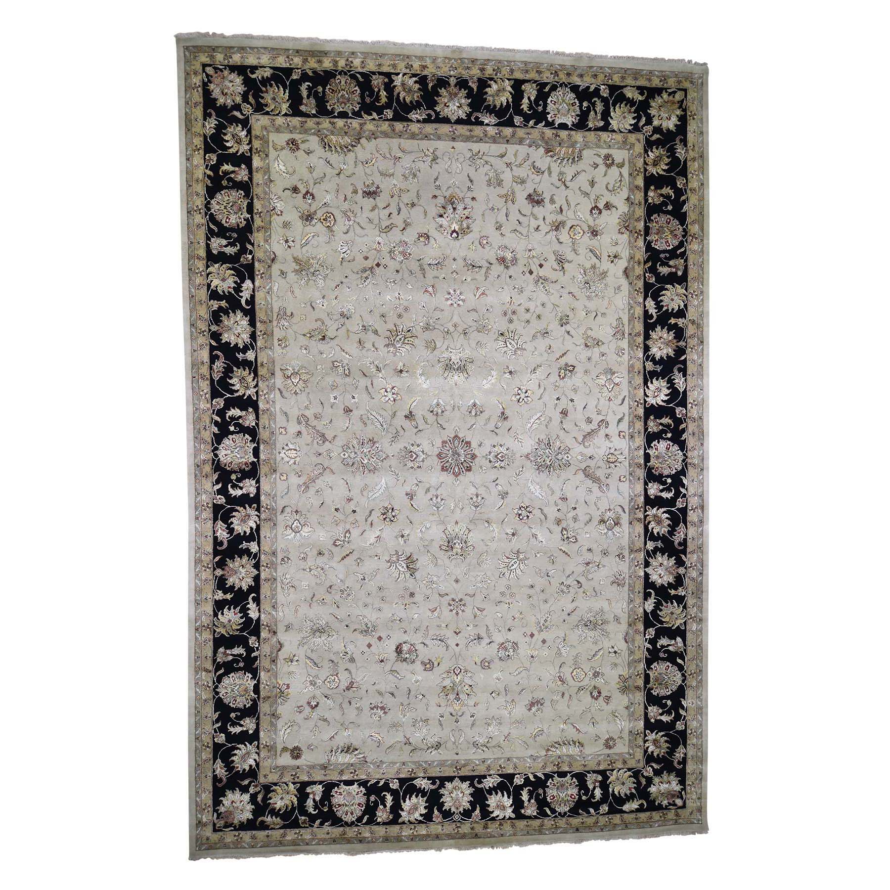 12'x18'2" Oversized Hand Woven Half Wool And Half Silk Rajasthan Oriental Rug 