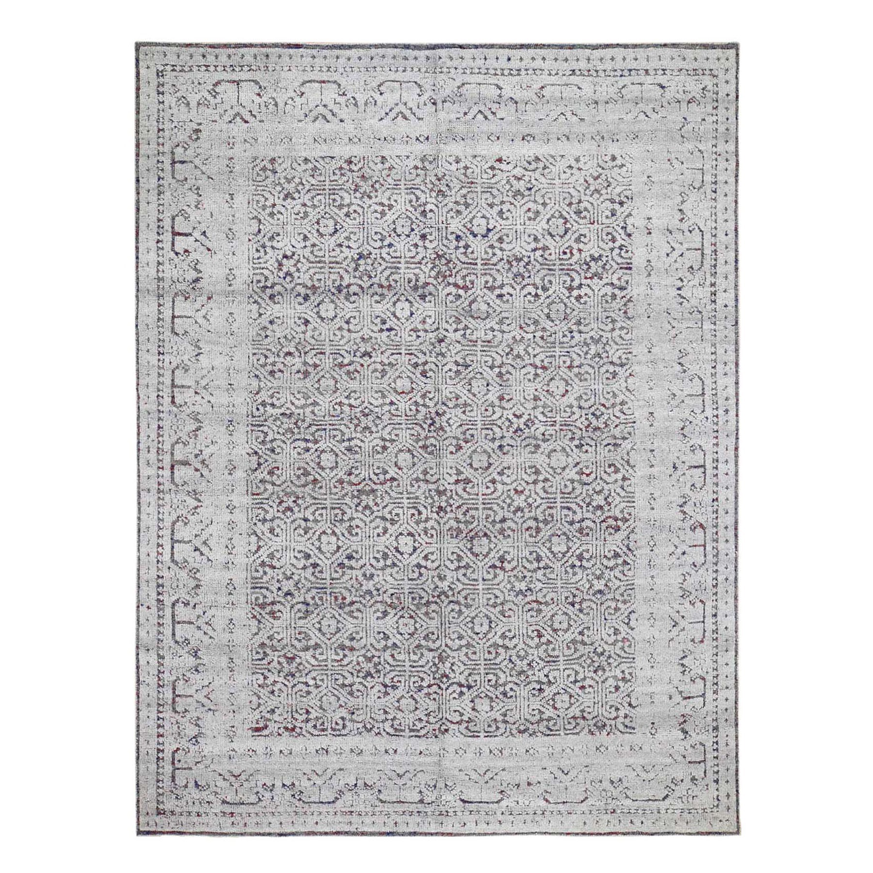 8'x10' Hi-Low Pile Textured Wool Khotan Design Hand Woven Oriental Rug 