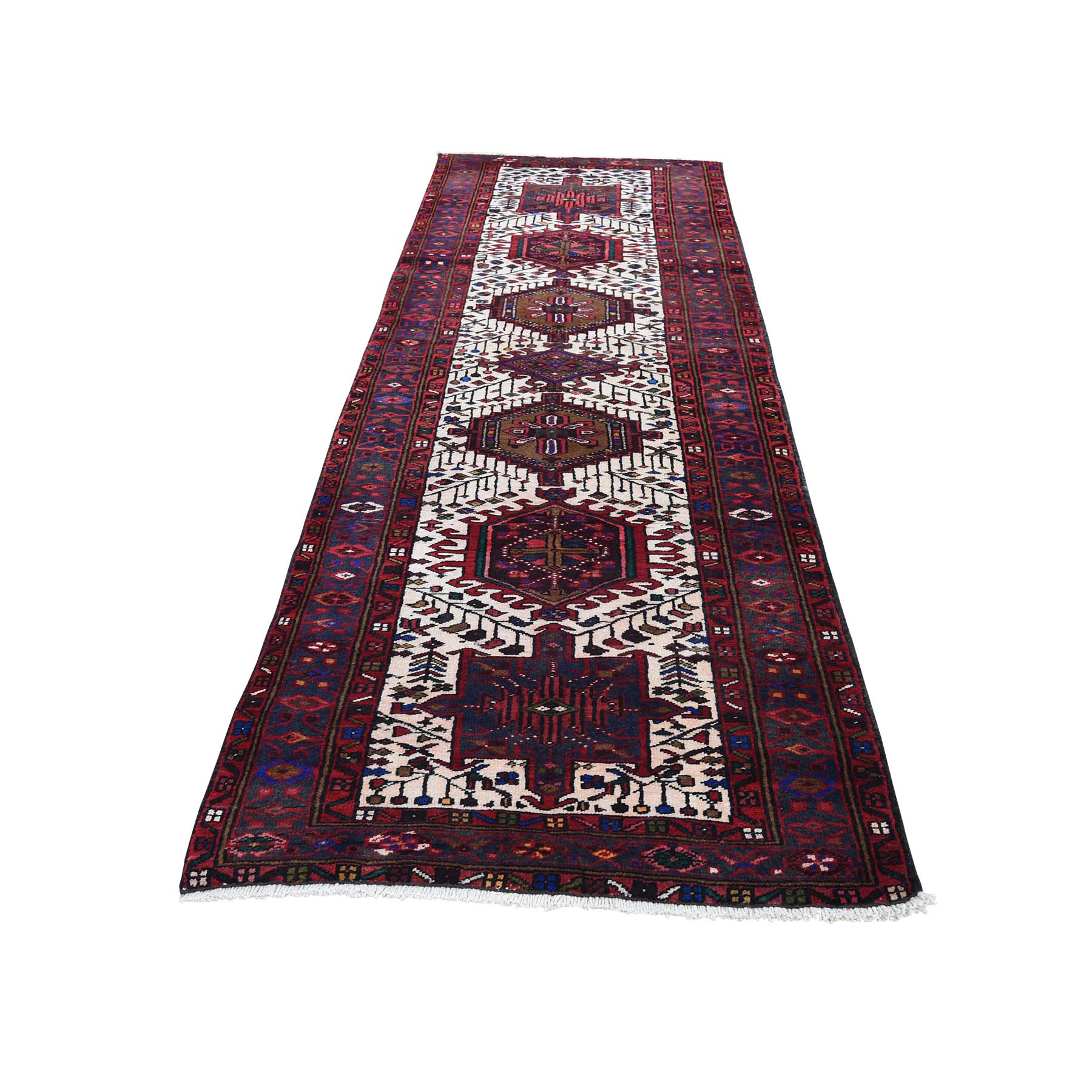 3'2"x10'5" Vintage Persian karajeh Pure Wool Runner Hand Woven Oriental Rug 