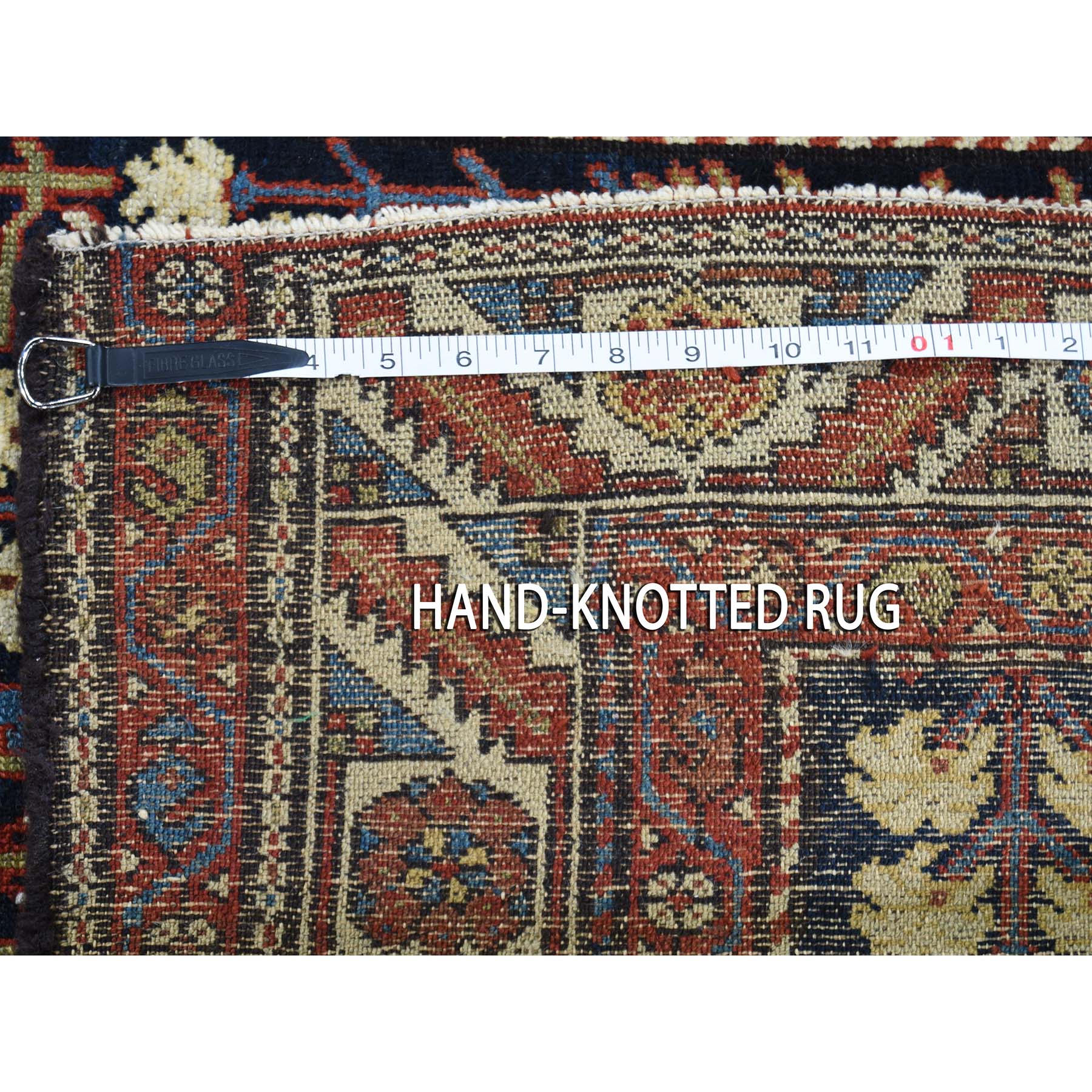 4'4"X5'9" Navy Antique Persian Heriz With Tree Design Pure Wool Hand Woven Oriental Rug 