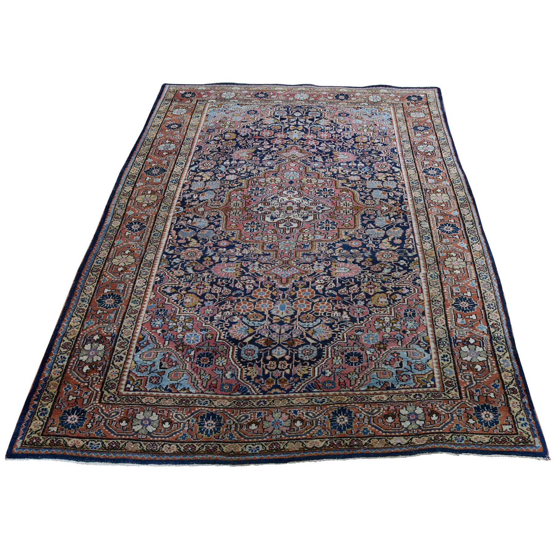 4'4"x6'8" Antique Persian Josan Sarouk Full Pile Good Condition Pure Wool Hand-knotted Oriental Rug 