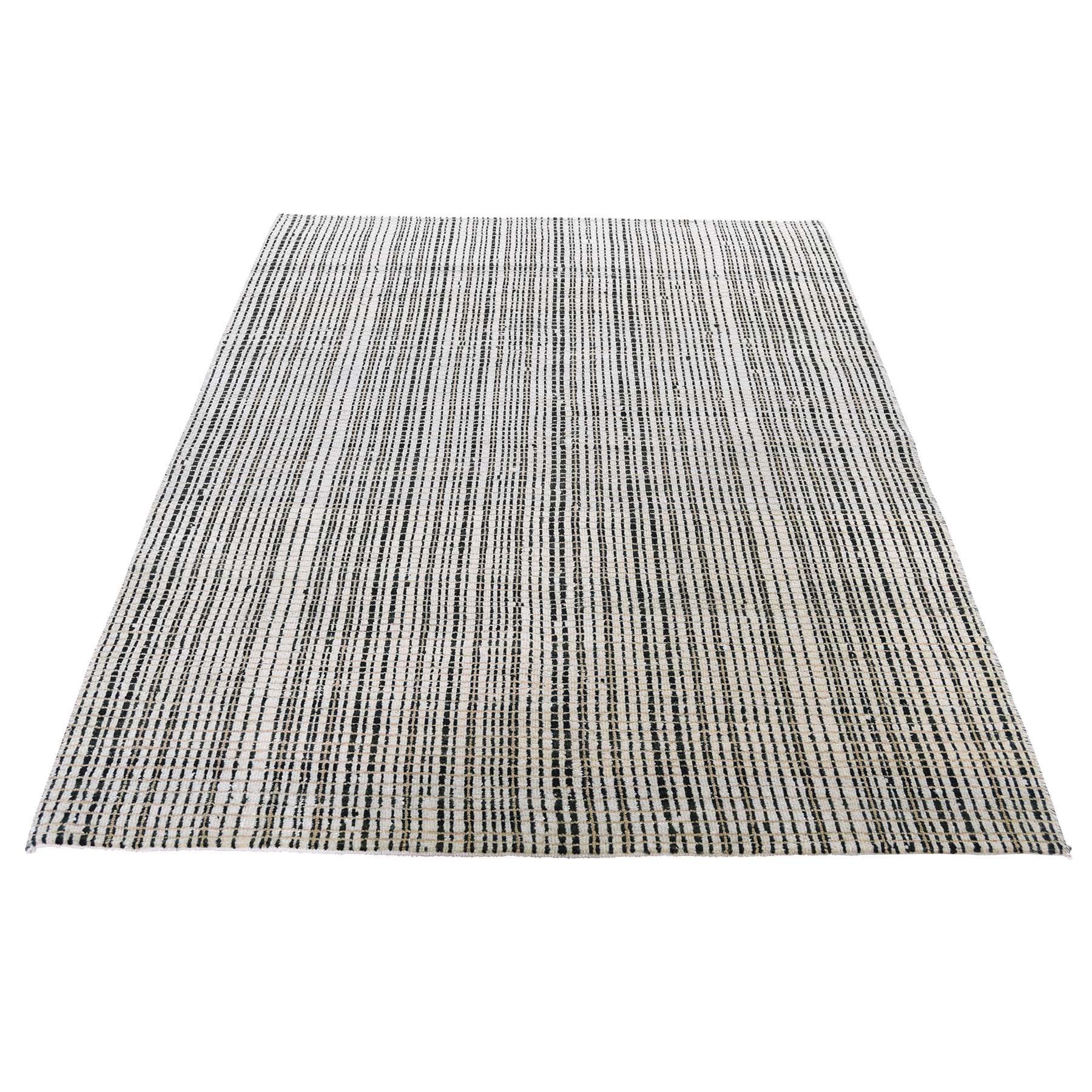 4'x5'10" Modern Tone on Tone Striped Pure Wool Hand Woven Oriental Rug 