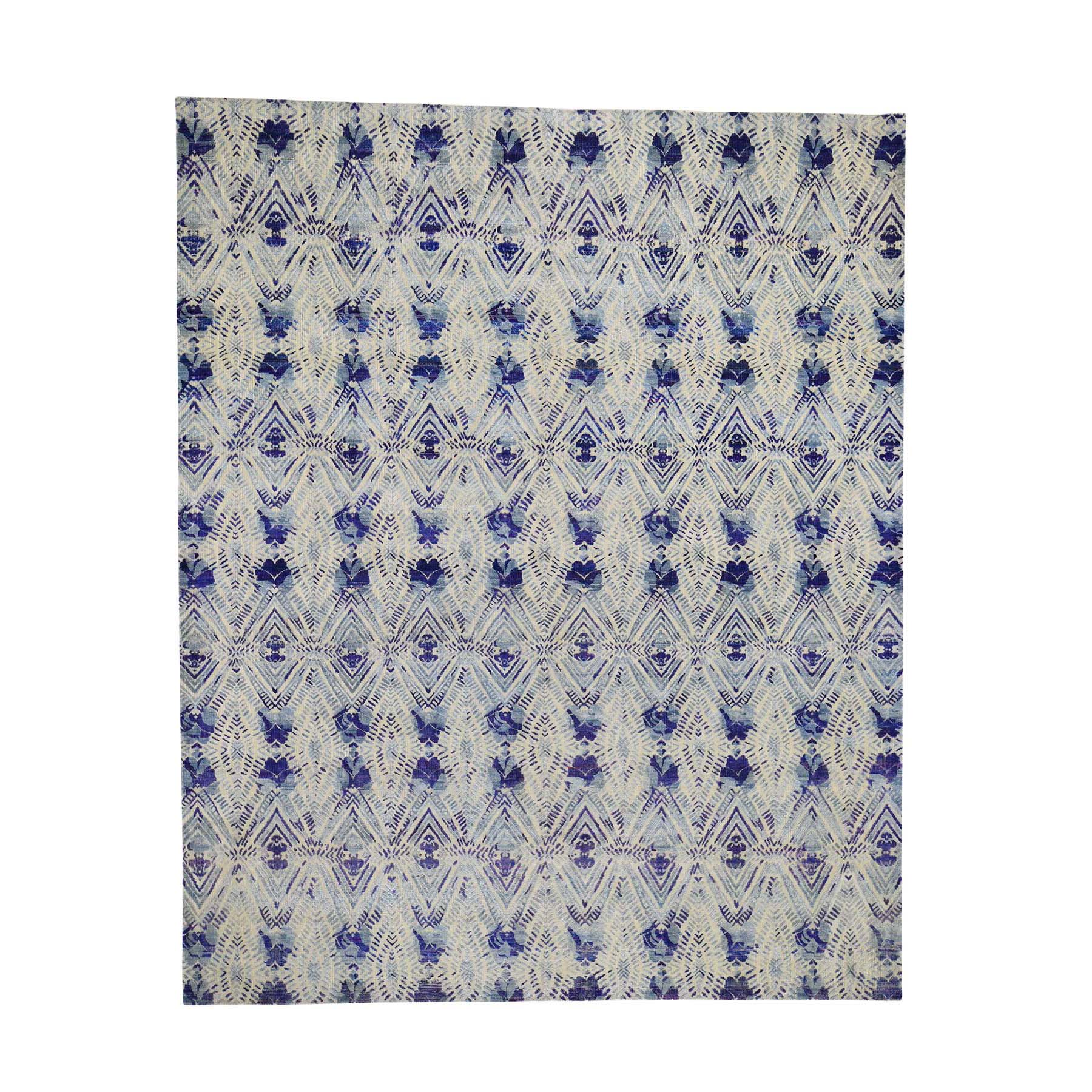 8'x10' Sari Silk With Textured Wool Hand Woven Ikat Design Oriental Rug 