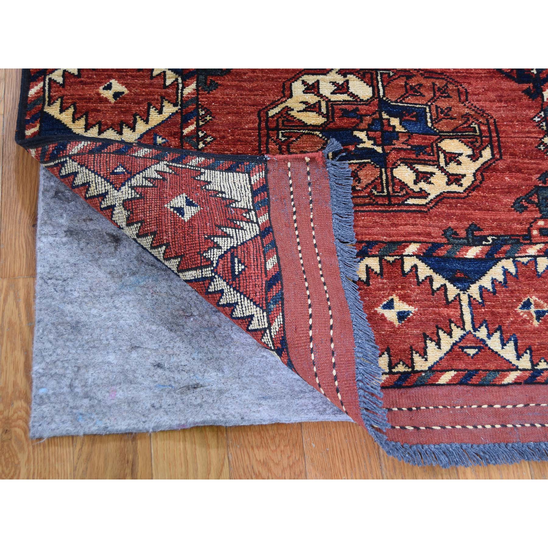 2'10"x9'4" Pure Wool Runner Elephant Feet Design Afghan Ersari Hand Woven Rug 