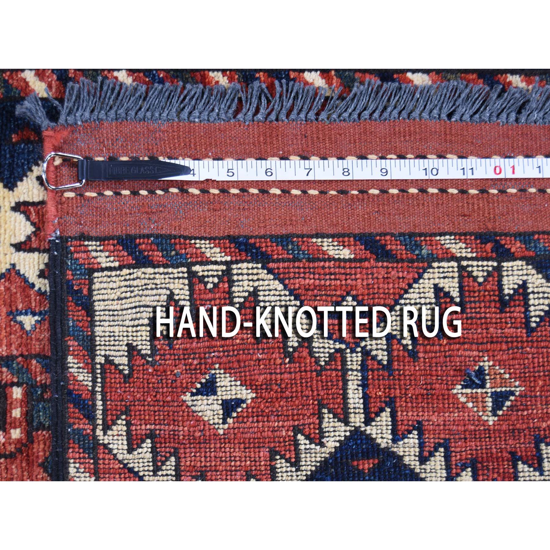 2'10"x9'4" Pure Wool Runner Elephant Feet Design Afghan Ersari Hand Woven Rug 