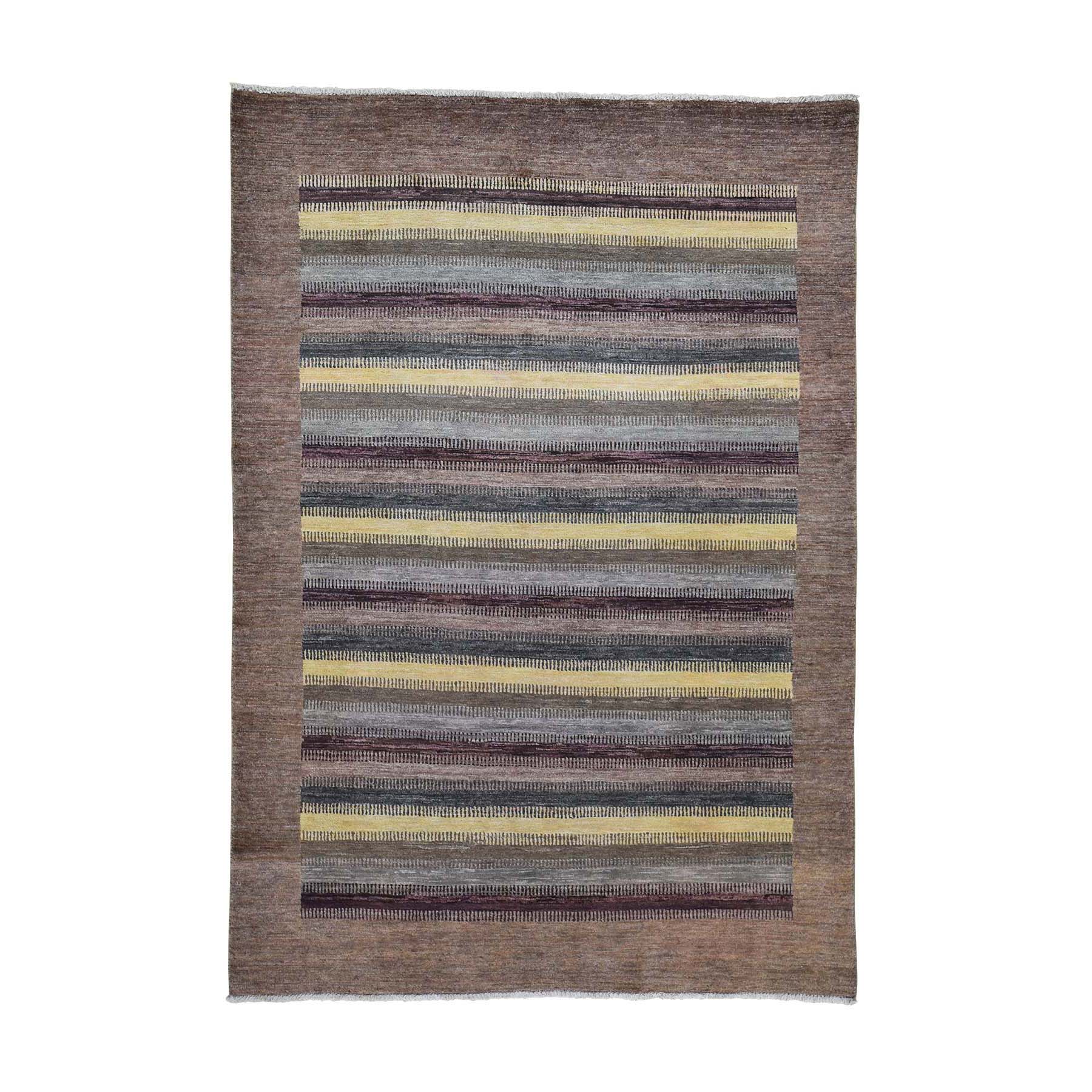 5'4"x7'8" Striped Gabbeh Modern Hand Woven Pure Wool Oriental Rug 