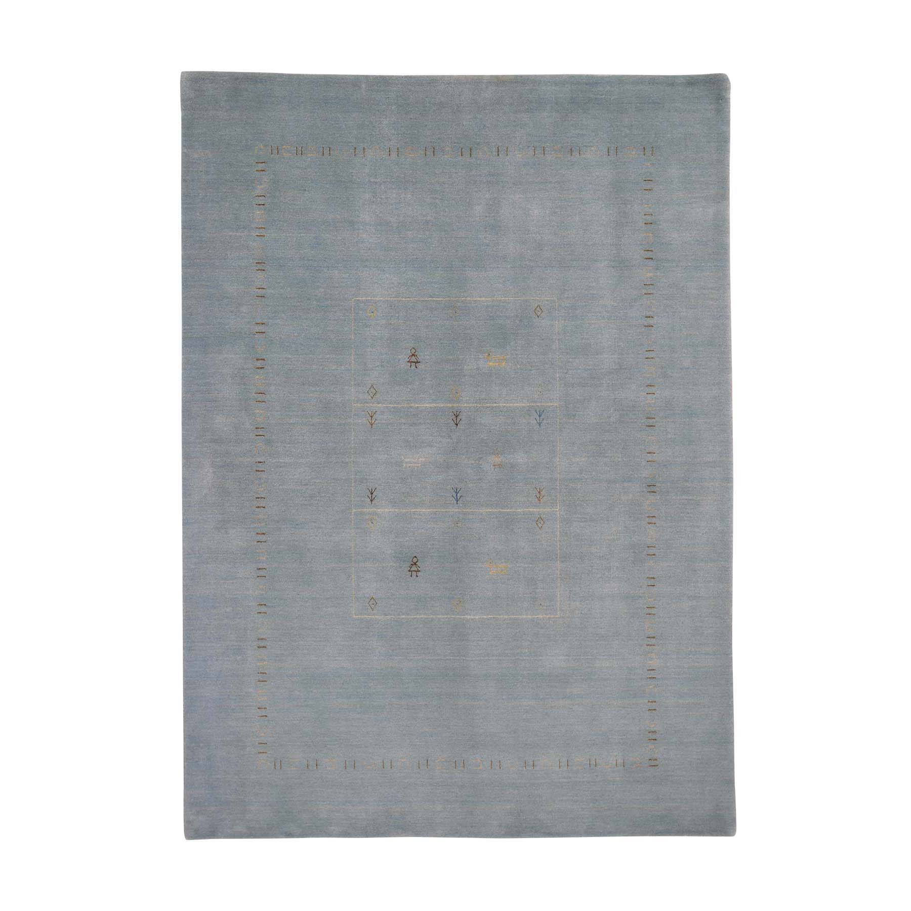 5'8"x7'10" Light Blue Modern Hand-Loomed Gabbeh Pure Wool Oriental Rug 