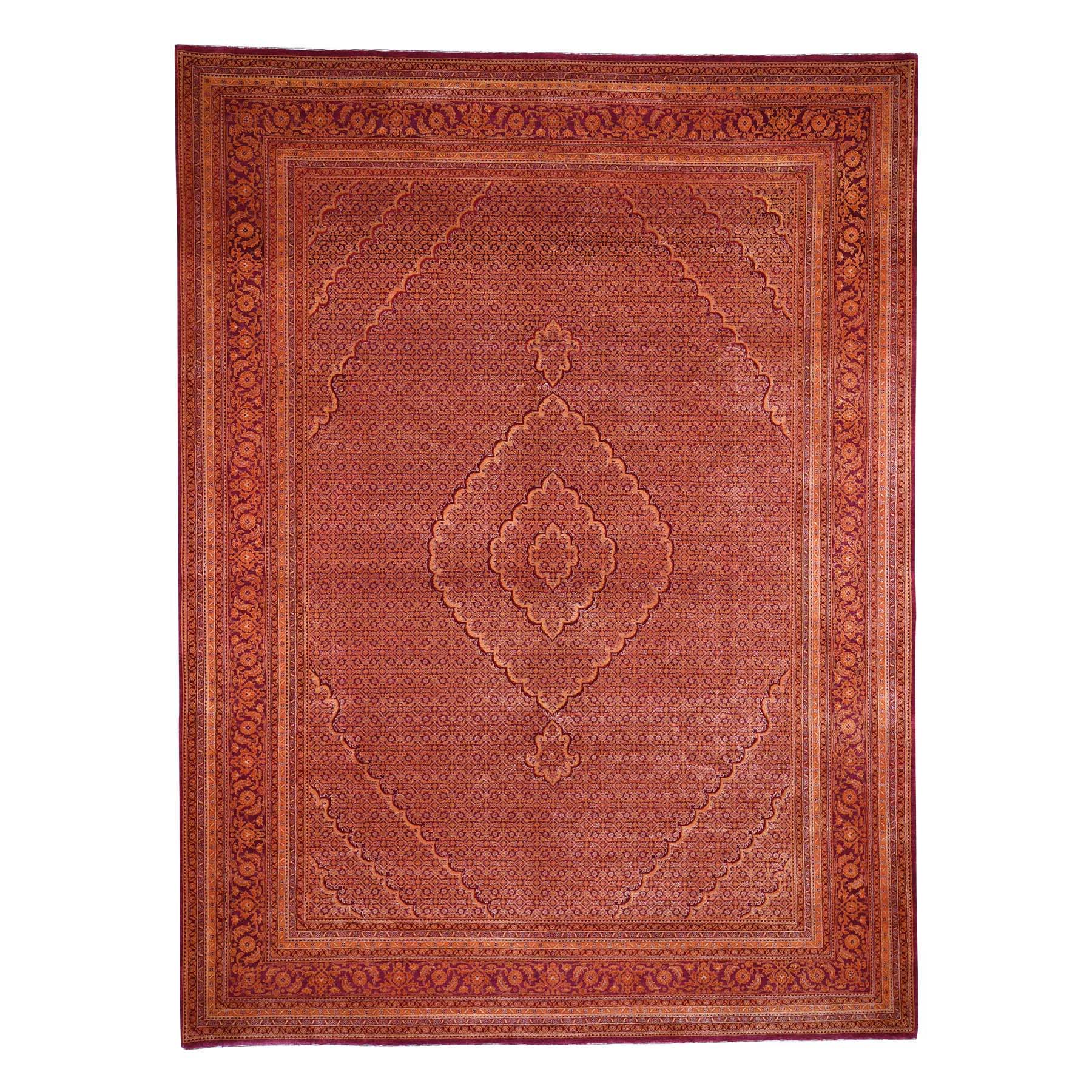 9'x12'1" Orange Tabriz Mahi Hand Woven Wool and Silk Oriental Rug 