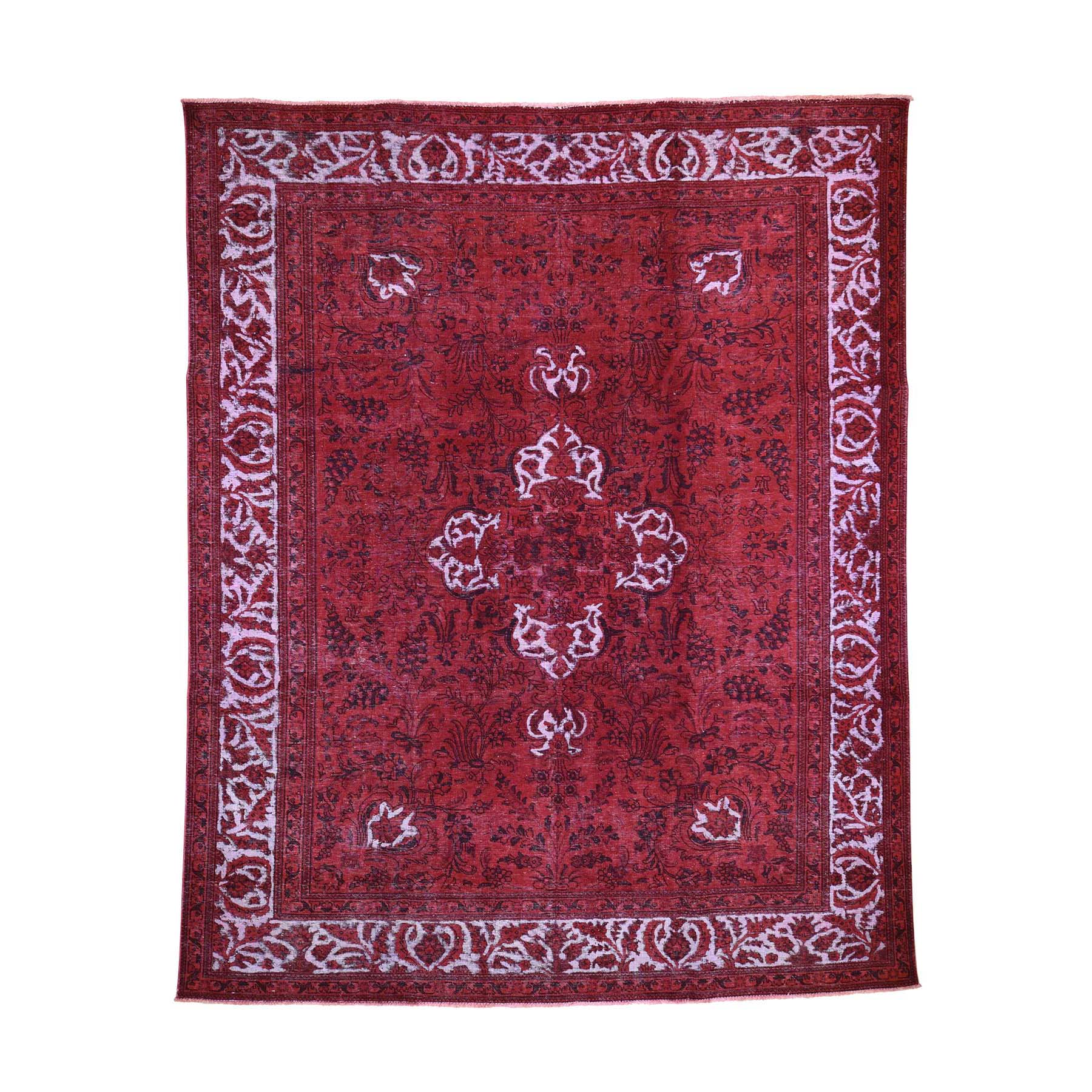 8'7"x10'8" Red Overdyed Pure Wool Persian Tabriz Hi-low Hand Woven Oriental Rug 