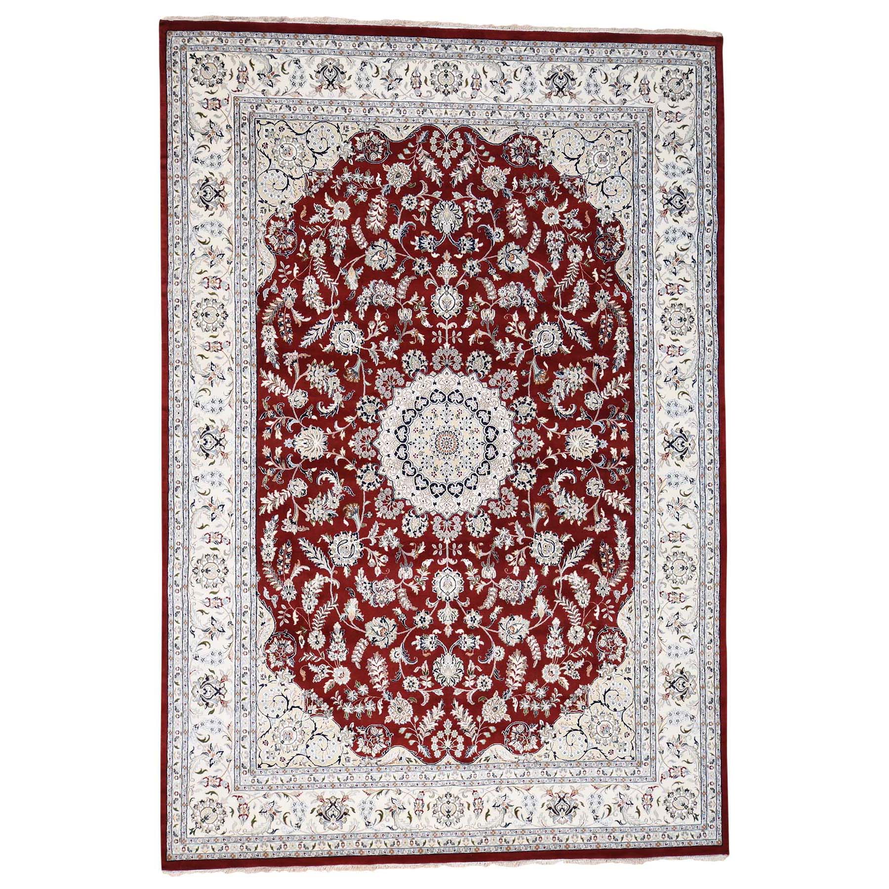 9'9"x14' 250 KPSI Red Wool and Silk Nain Hand Woven Oriental Rug 