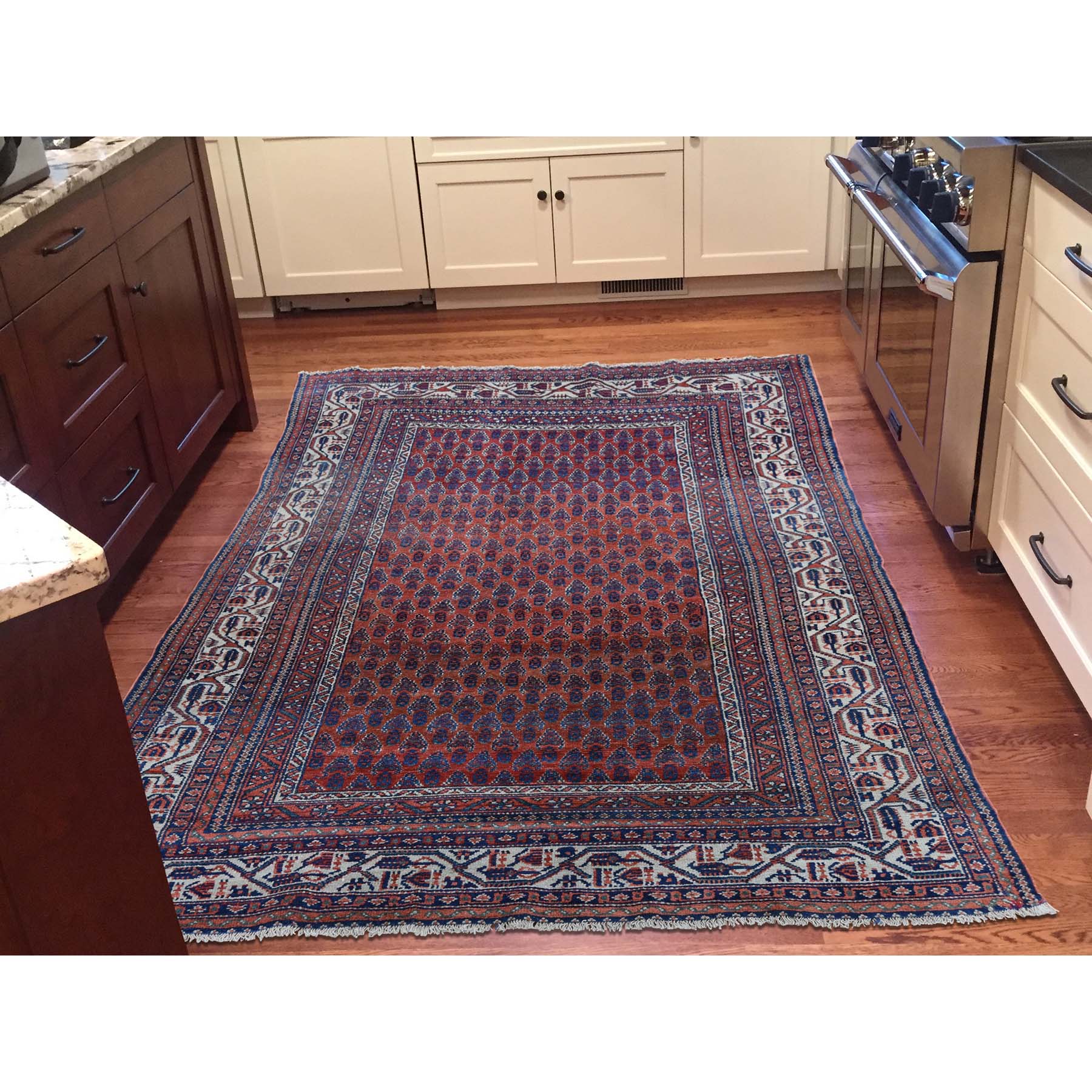 4'5"x6'5" Antique Persian Seraband Good Condition Even Wear Pure Wool Hand Woven Oriental Rug 