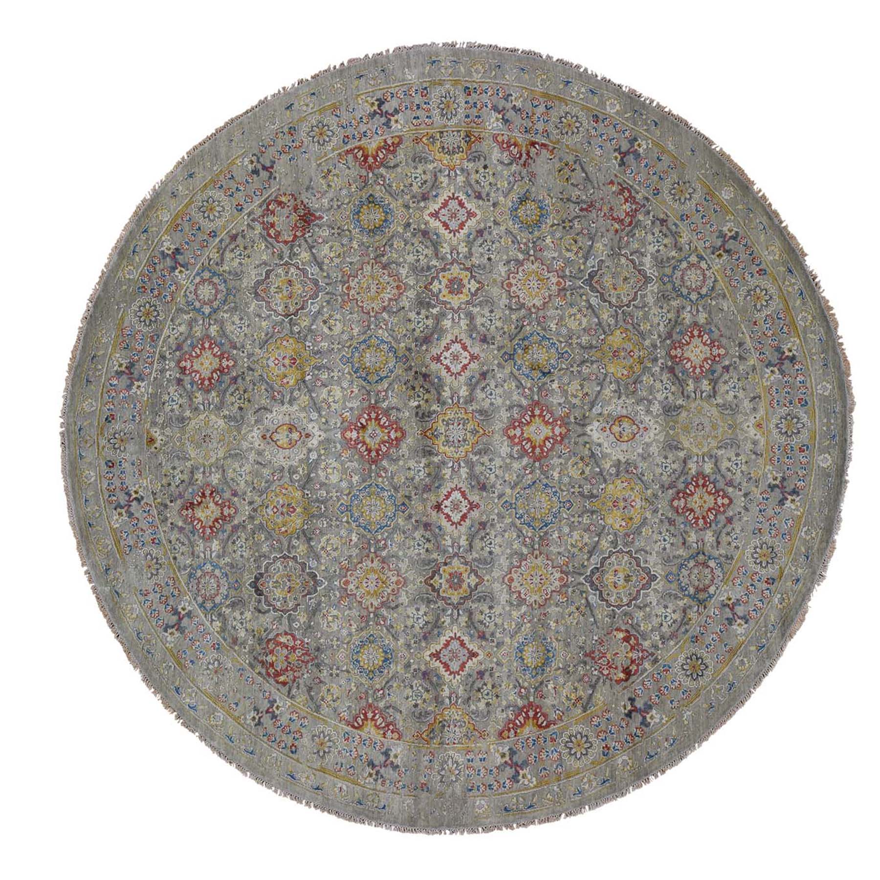 10'x10' THE SUNSET ROSETTES Pure Silk and Wool Hand Woven Oriental Round Rug 