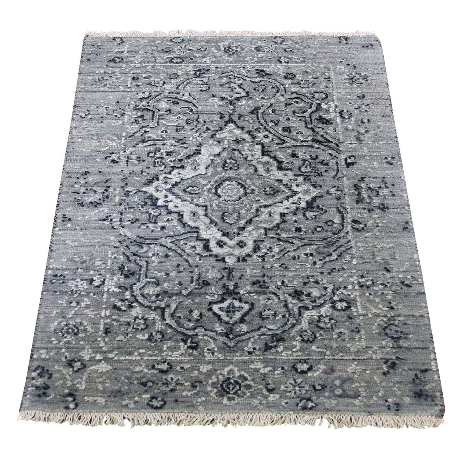 2'1"x3'1" Gray Broken Persian Erased Design Silk With Textured Wool Hand Woven Oriental Rug 