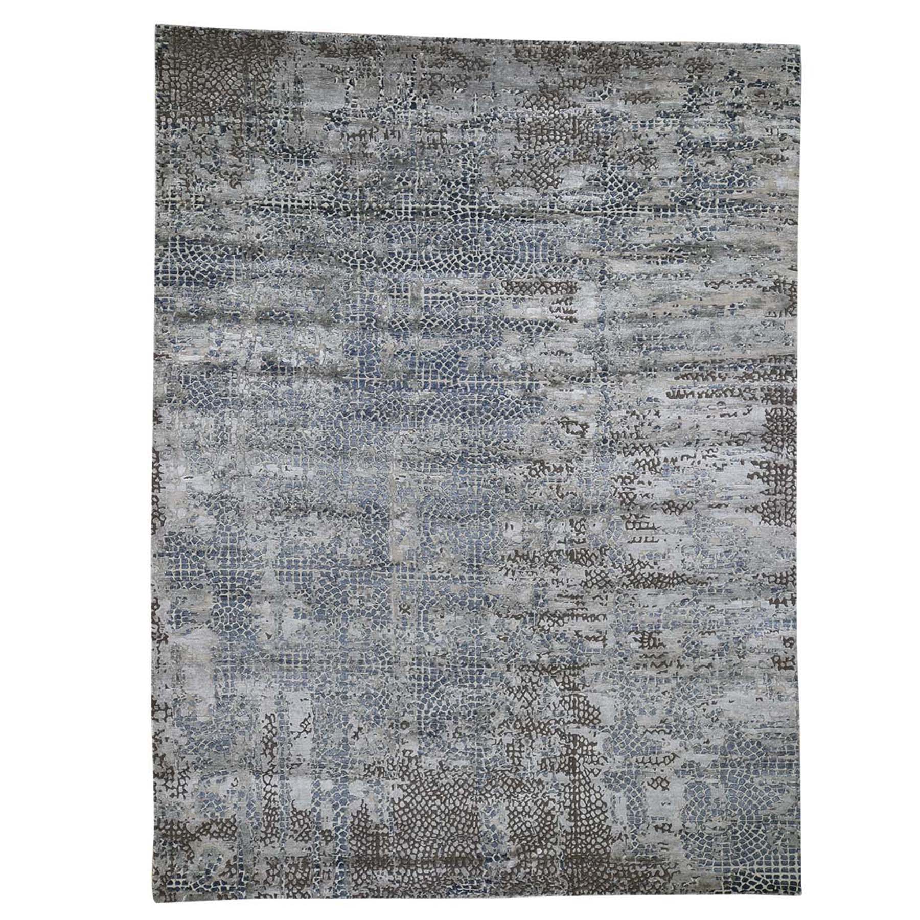 9'x11'10" Erased Mosaic Design Wool And Silk Hand Woven Oriental Rug 