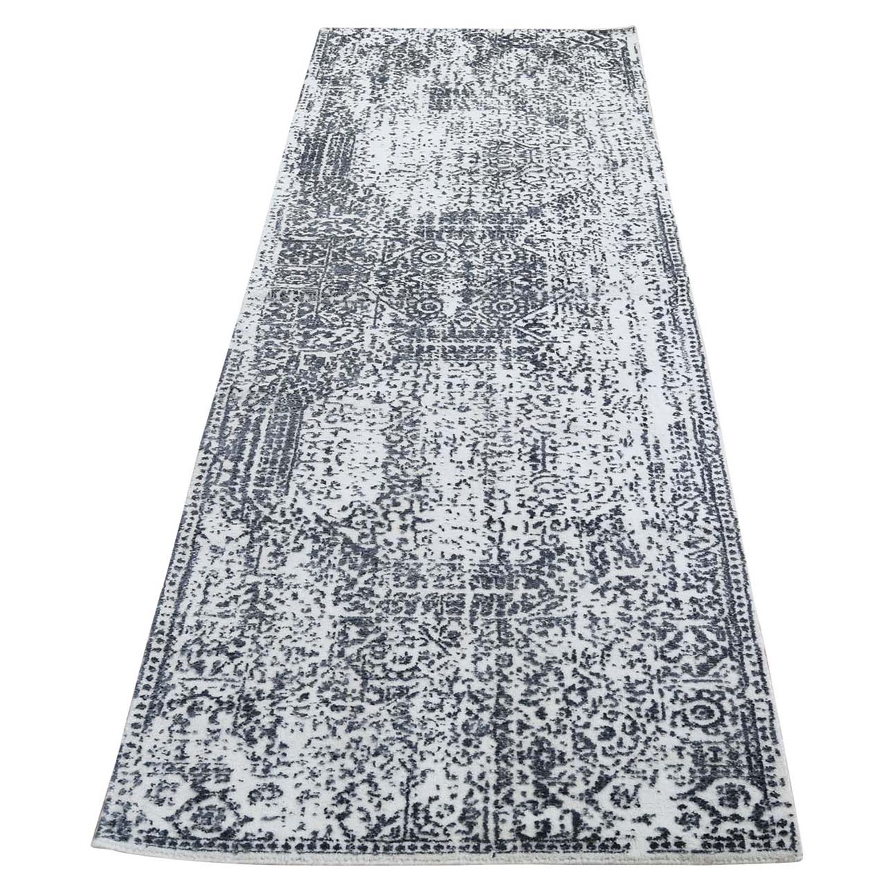 2'5"x7'9" Ivory Hand-Loomed Mamluk Design Runner Oriental Rug 