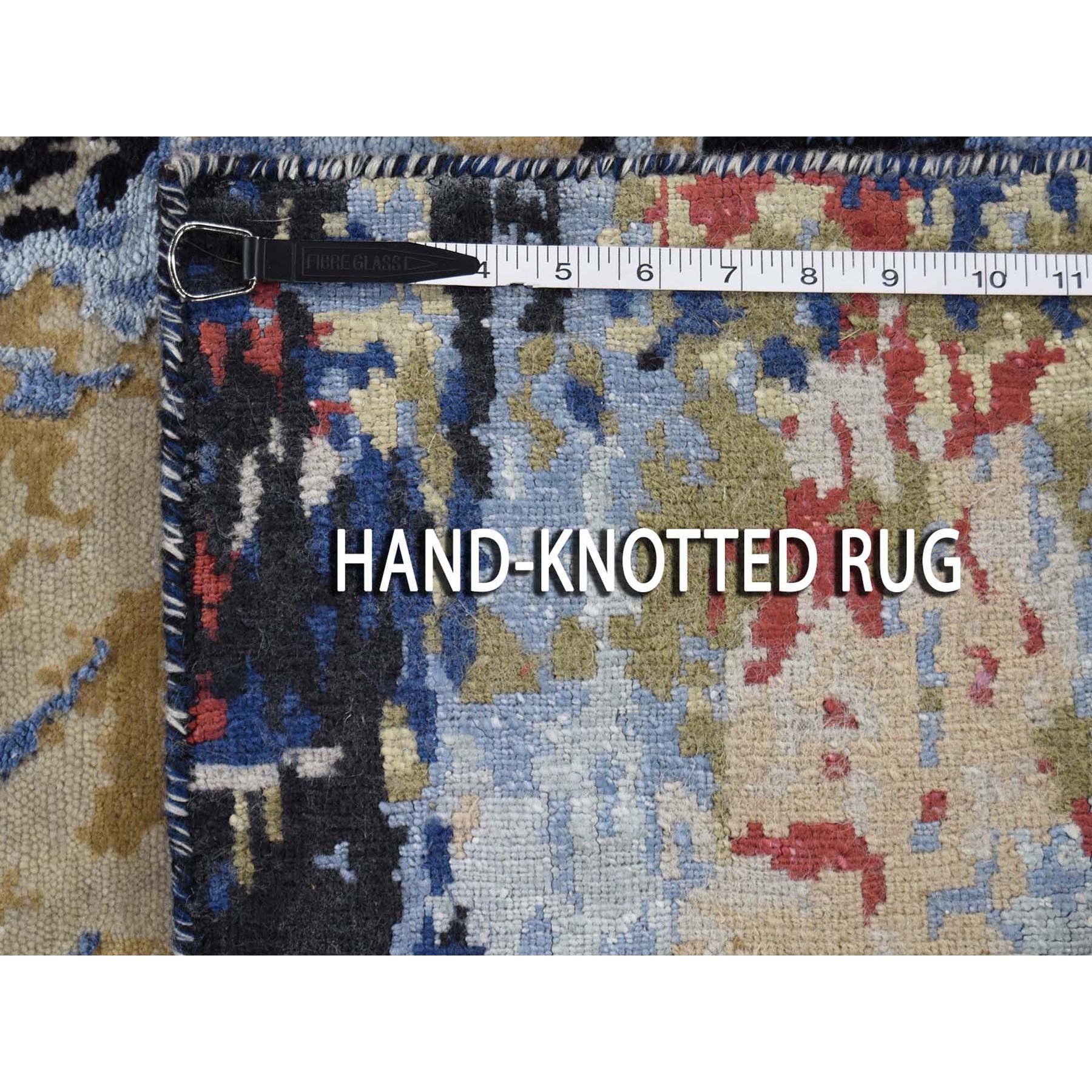 1'10"x3' Sampler Hi-Low Pile Abstract Design Wool And Silk Hand Woven Oriental Rug 