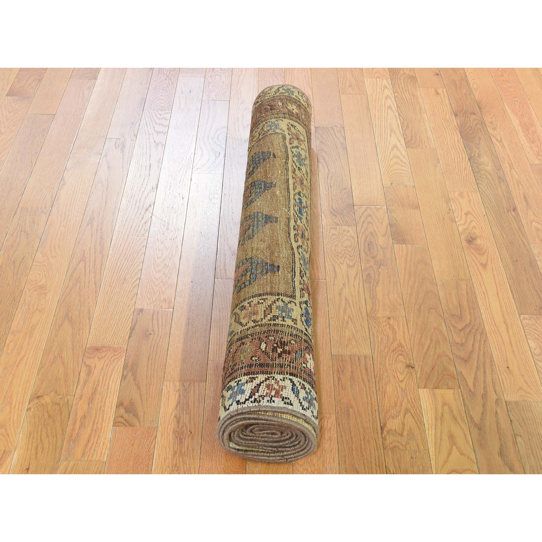 3'9"x10'7" Antique Persian North West Boteh Design Camel Hair Wide Runner Hand Woven Oriental Rug 