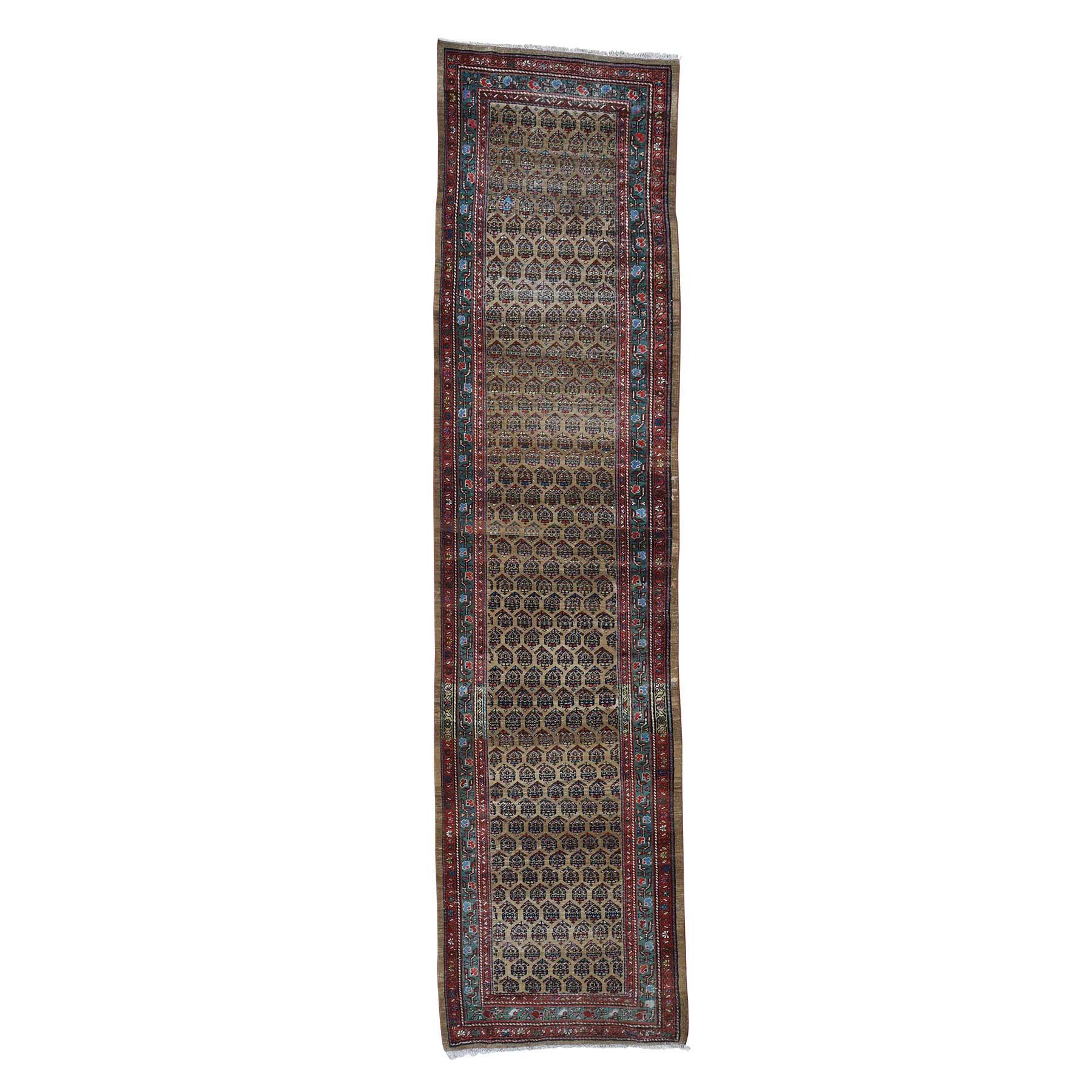 3'3"x13' Antique Persian Serab Worn Pile camel Hair Some Wear Runner Hand Woven Oriental Rug 
