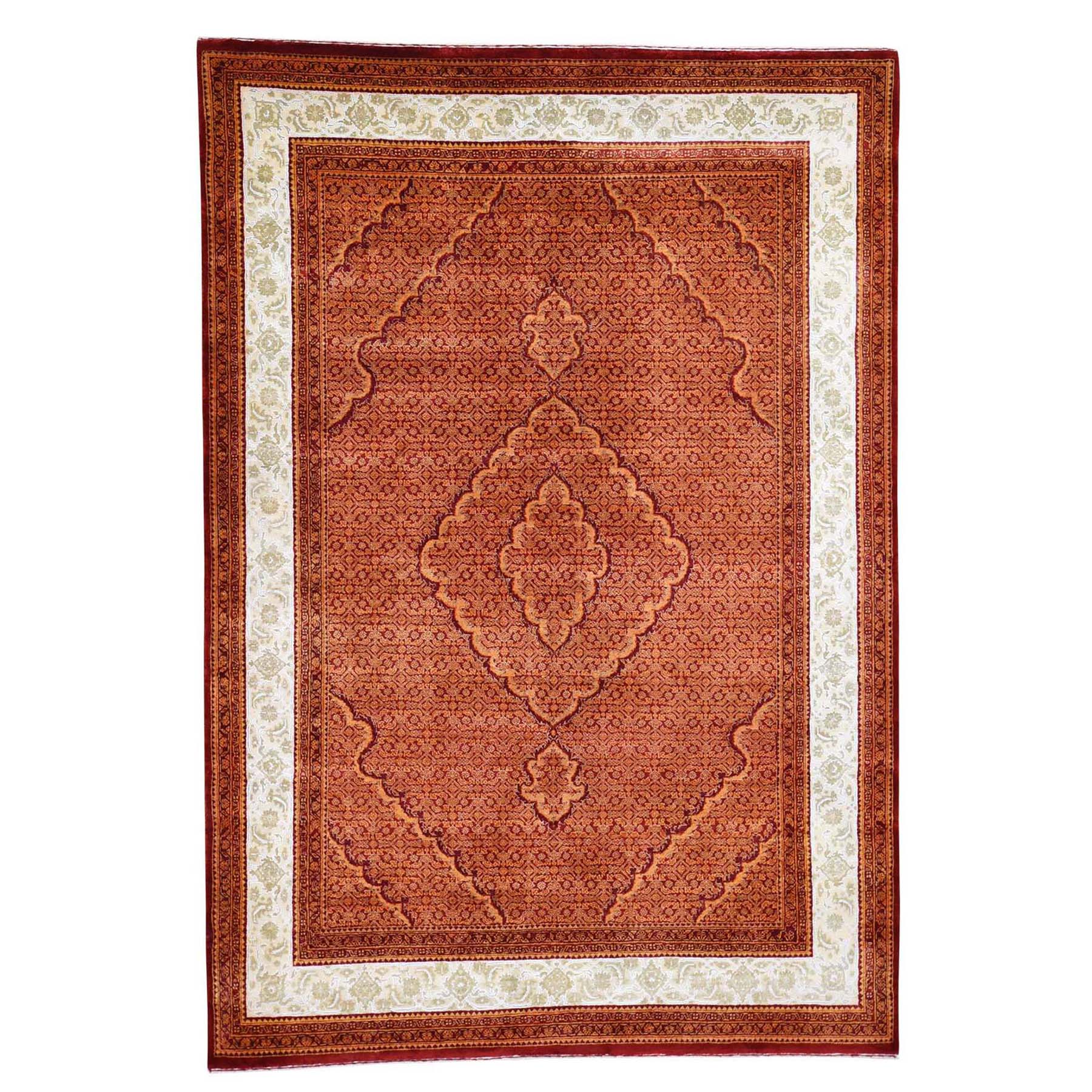 5'7"x8'1" Tone on Tone Tabriz Mahi With Ivory Wool and Silk Hand Woven Oriental Rug 
