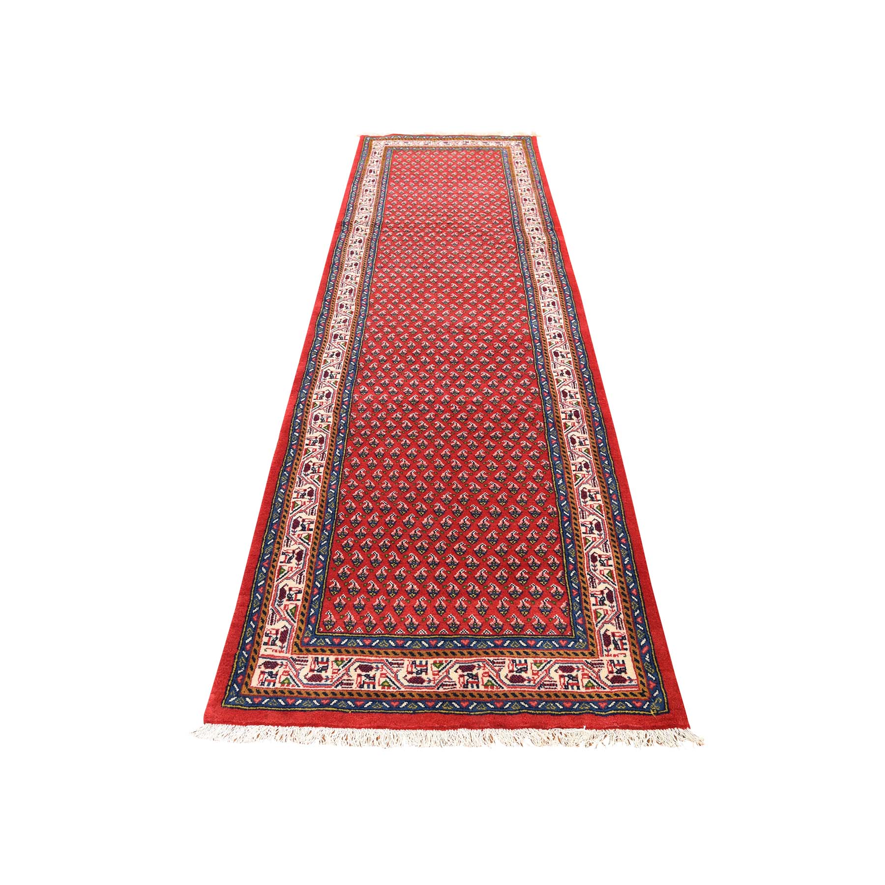 2'7"x10'4" Red New Persian Seraband Runner Pure Wool Hand Woven Oriental Rug 