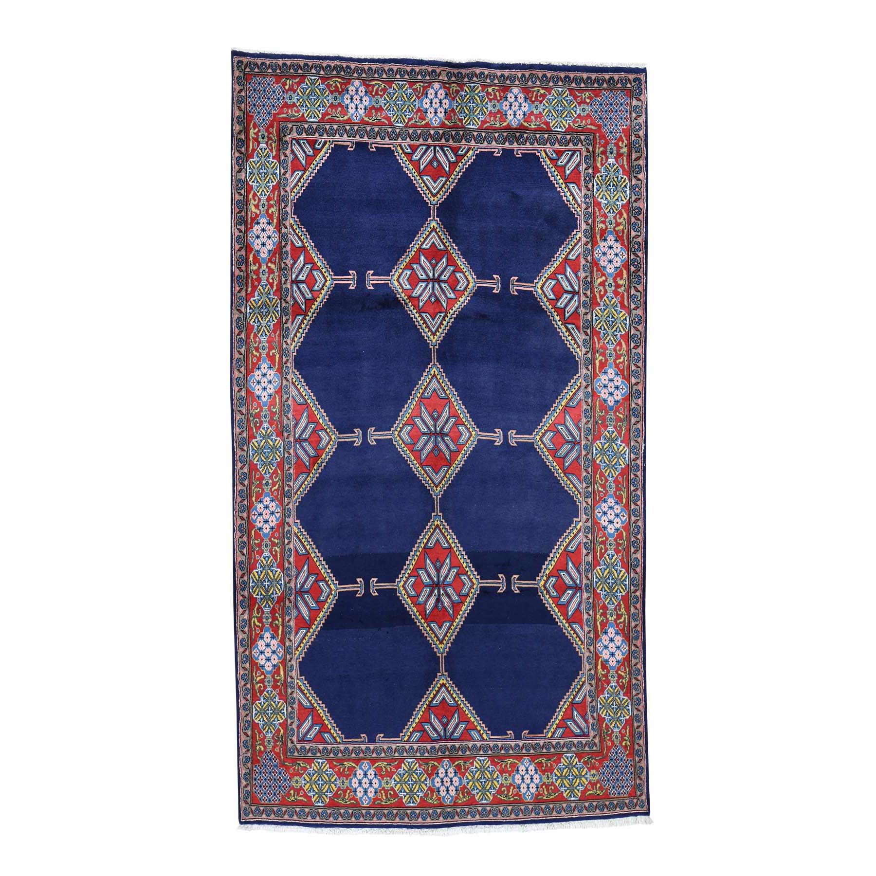 5'1"x9'4" Blue New Persian Hamadan Open Field Geometric Hand Woven Oriental Rug 