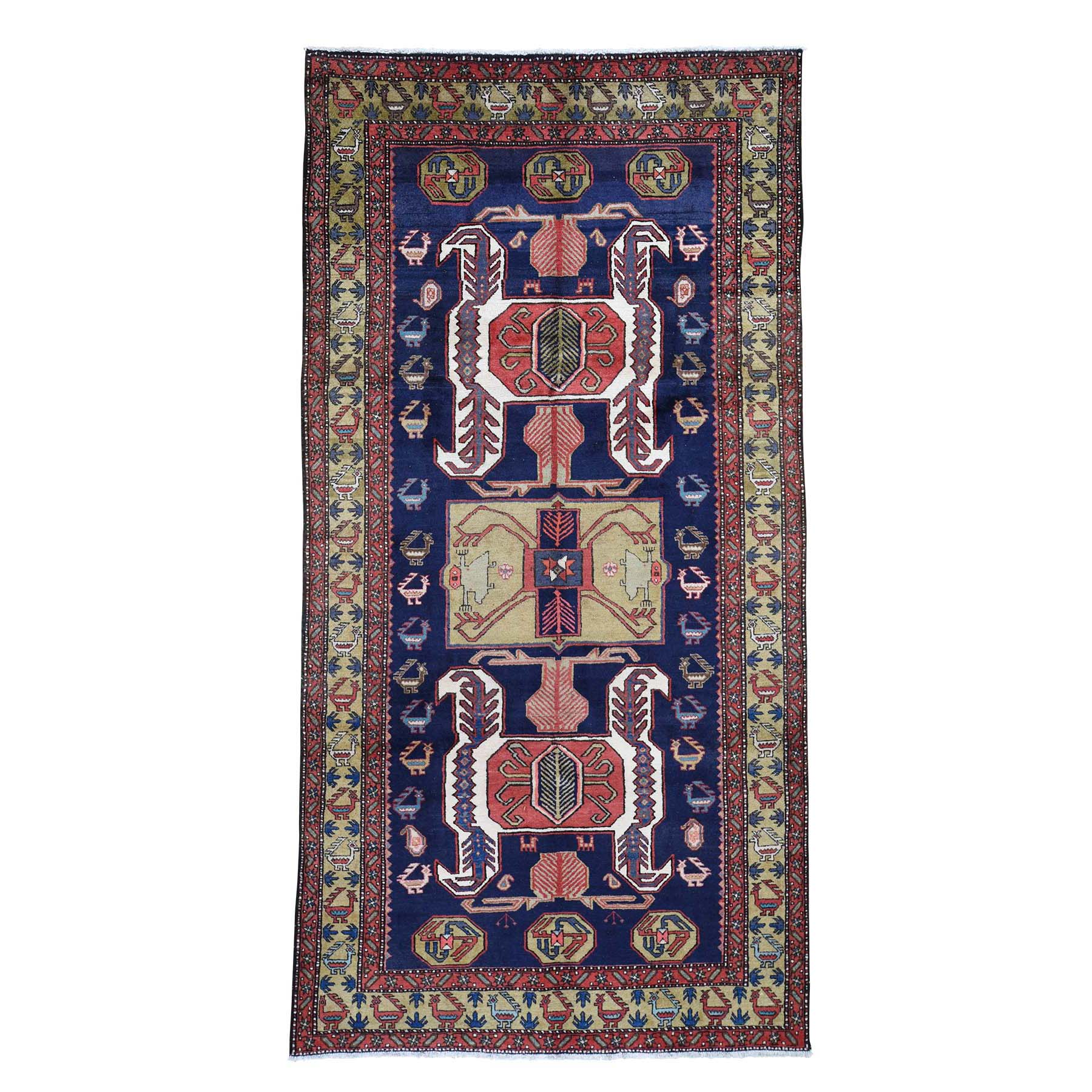 5'7"x11' Vintage North West Persian With Ancient Peacocks Figure Motifs  Wide Gallery Runner Hand Woven Oriental Rug 