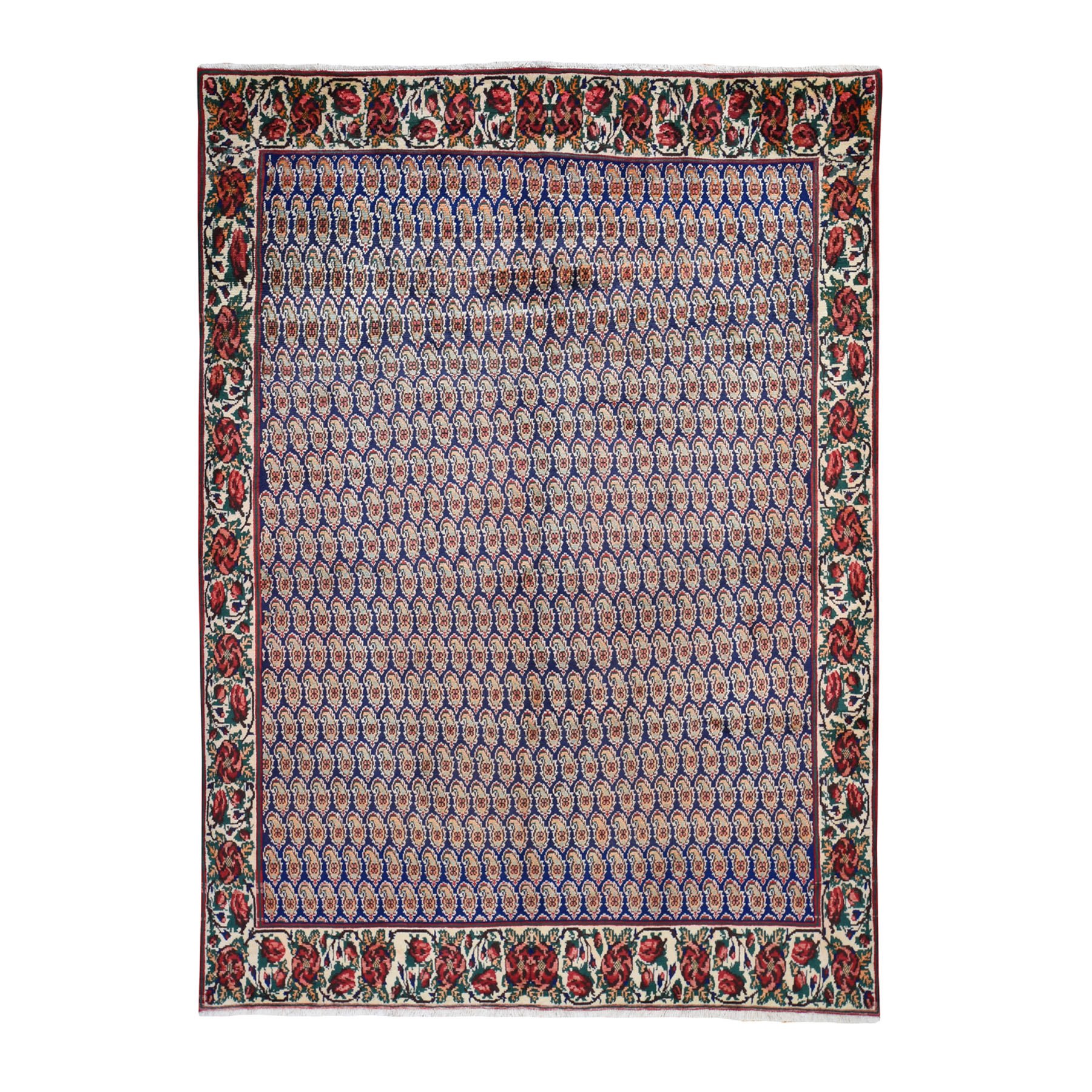 6'x8'8" Blue New Persian Karabakh With Paisley Design Pure wool Hand Woven Oriental Rug 