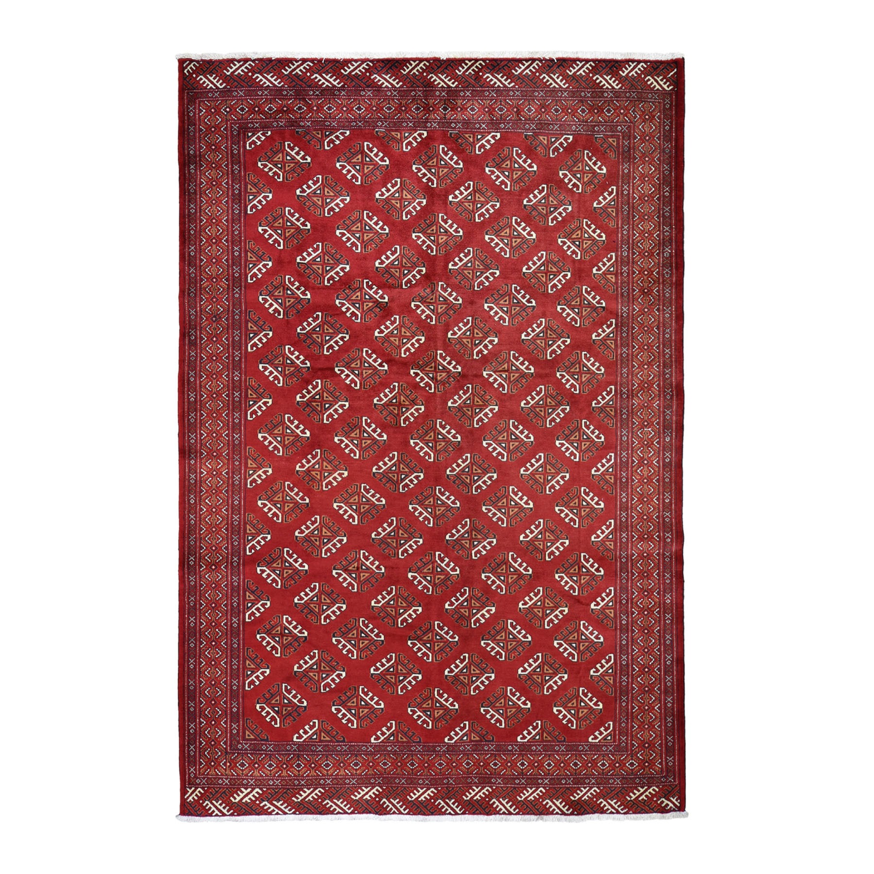 6'10"x9'5" Red New Turkoman Bokara Pure Wool Hand Woven Oriental Rug 