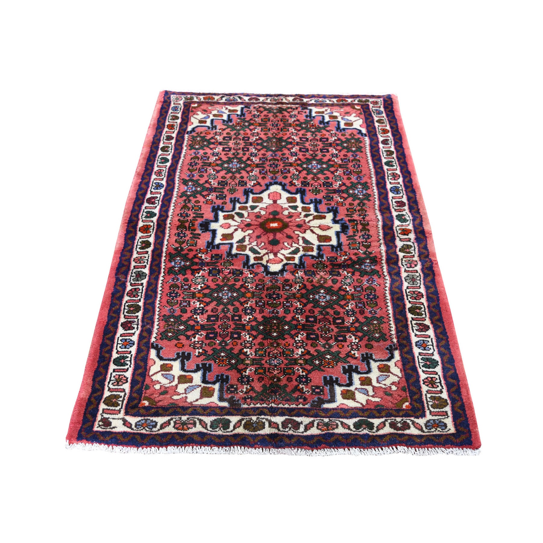 3'2"x4'9" Pink New Persian Hamadan Pure Wool Hand Woven Oriental Rug 